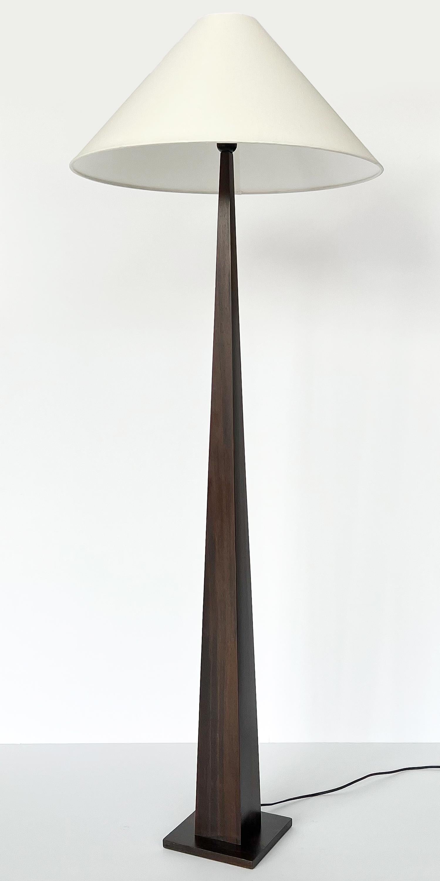 20th Century Pair French Minimalist Wood Floor Lamps by Luc Rabault 