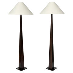 Pair French Minimalist Wood Floor Lamps by Luc Rabault 