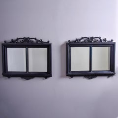 Pair French Mirrors with Shield Crest and Double Pane Black Finish Frame