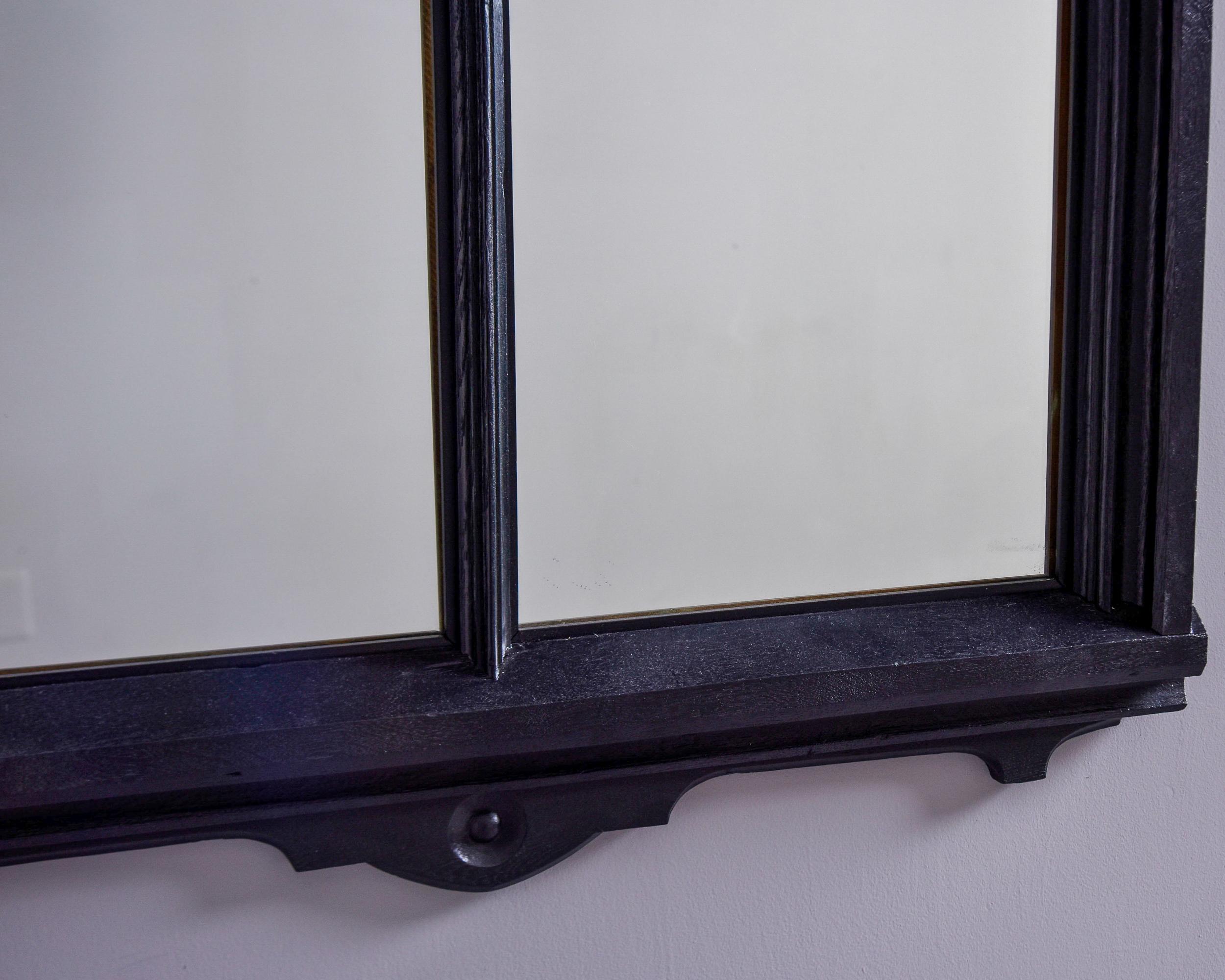 20th Century Pair French Mirrors with Shield Crest and Double Pane Black Finish Frame For Sale