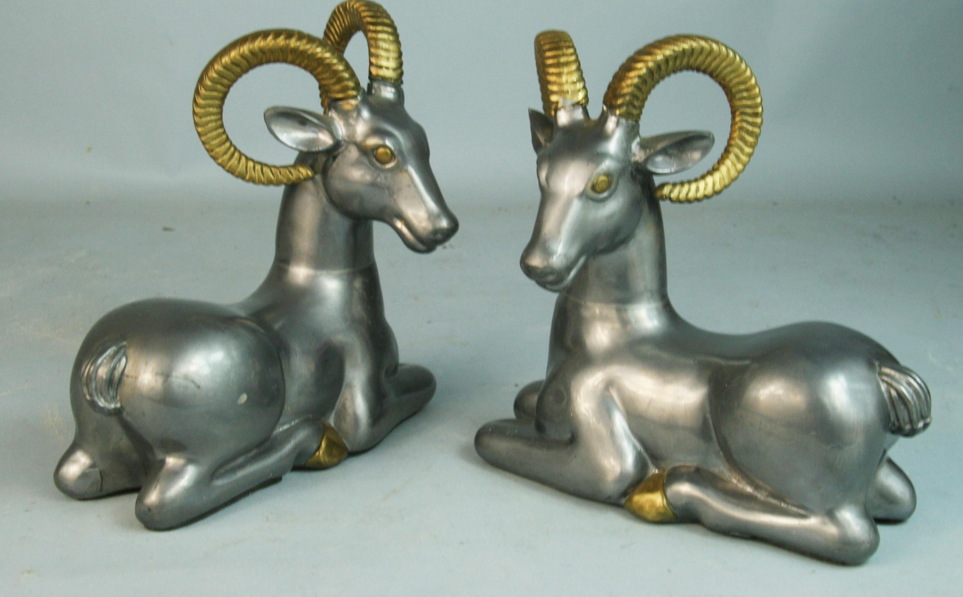 Pair French Mixed Metal  Ram Bookends/Sculptures For Sale 1