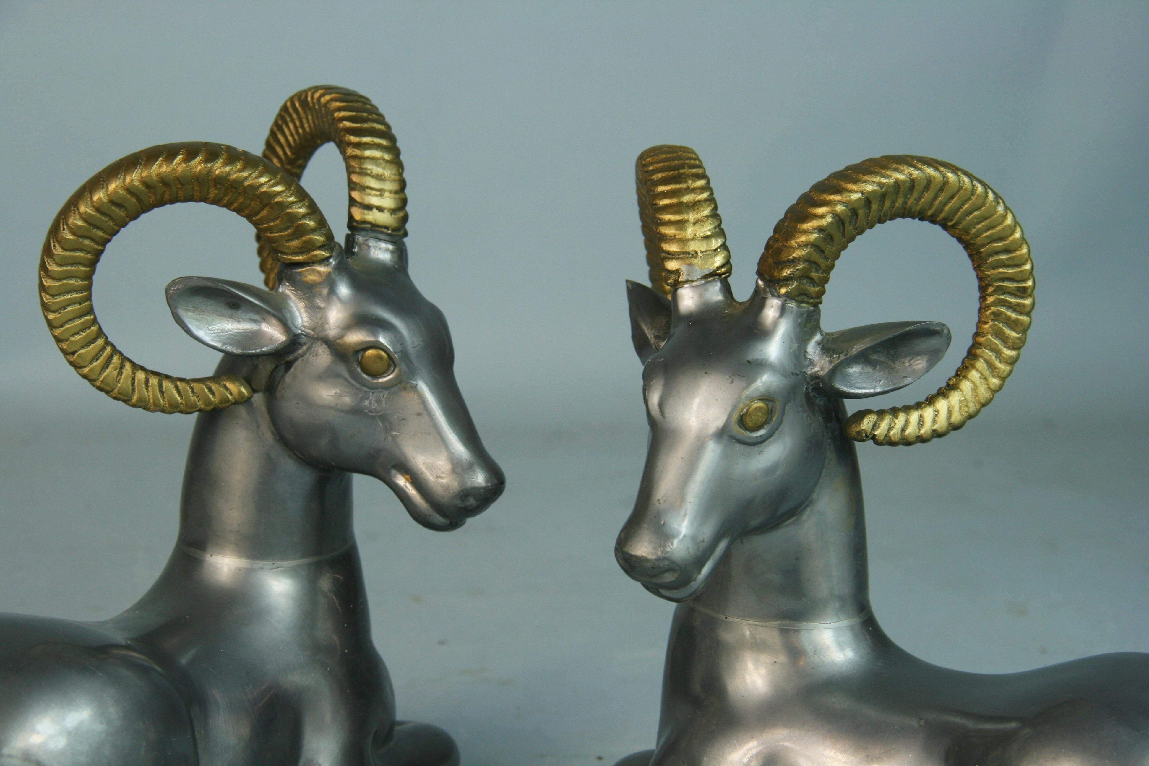 Pair French Mixed Metal  Ram Bookends/Sculptures For Sale 2