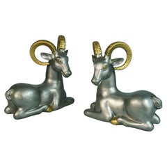Pair French Mixed Metal  Ram Bookends/Sculptures