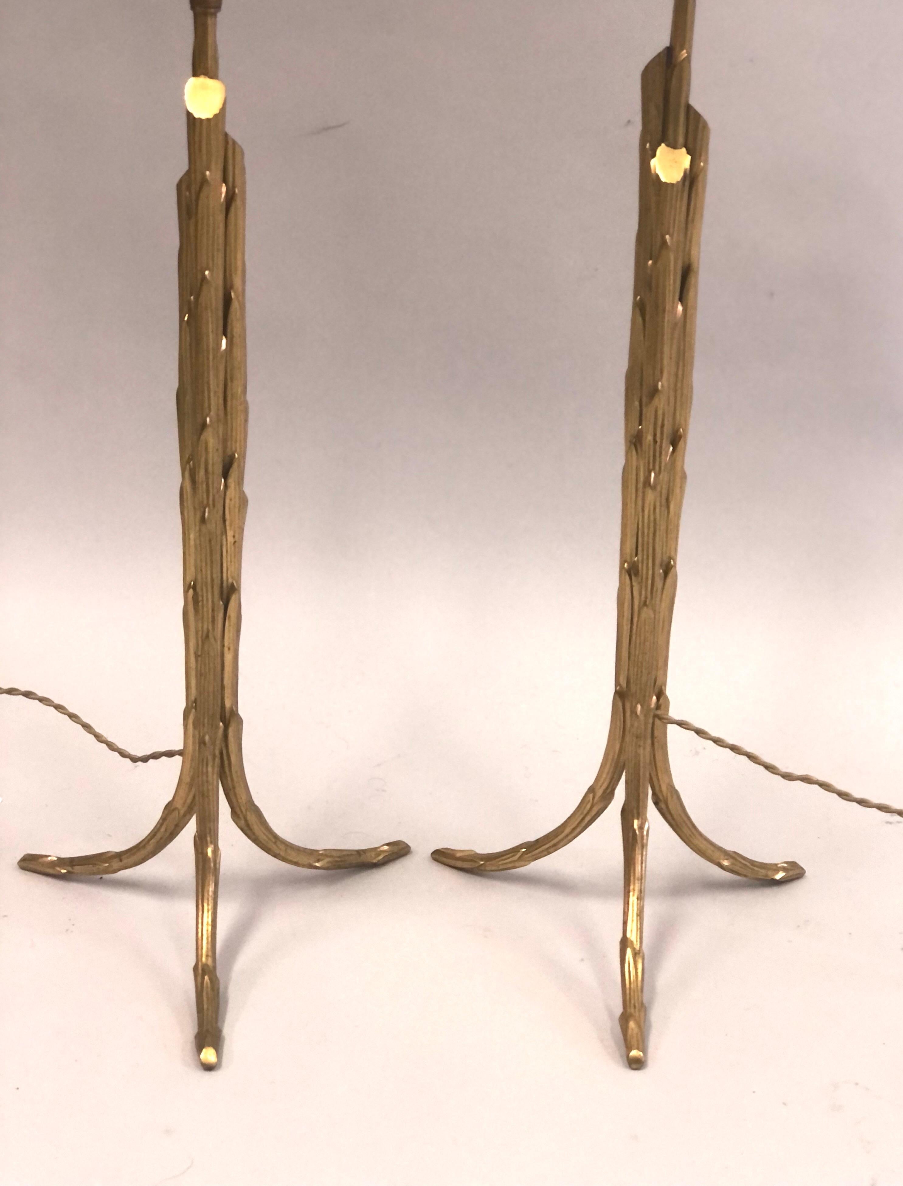 Adam Style French Mod. Neoclassic Gilt Bronze Faux Bamboo Table Lamps, Maison Baguès, Pair For Sale