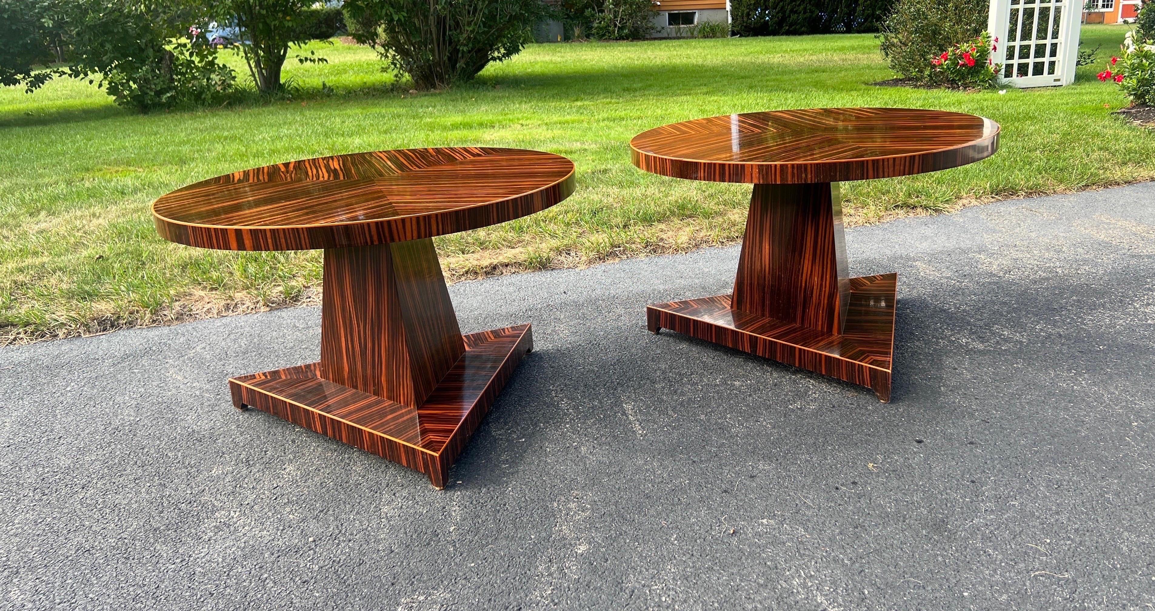 Pair, French Modern Art Deco Style Madagascar Rosewood Side Tables For Sale 1