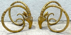 Pair French Modern Bronze Ibex Head Dining Table Bases, Attributed to Chervet