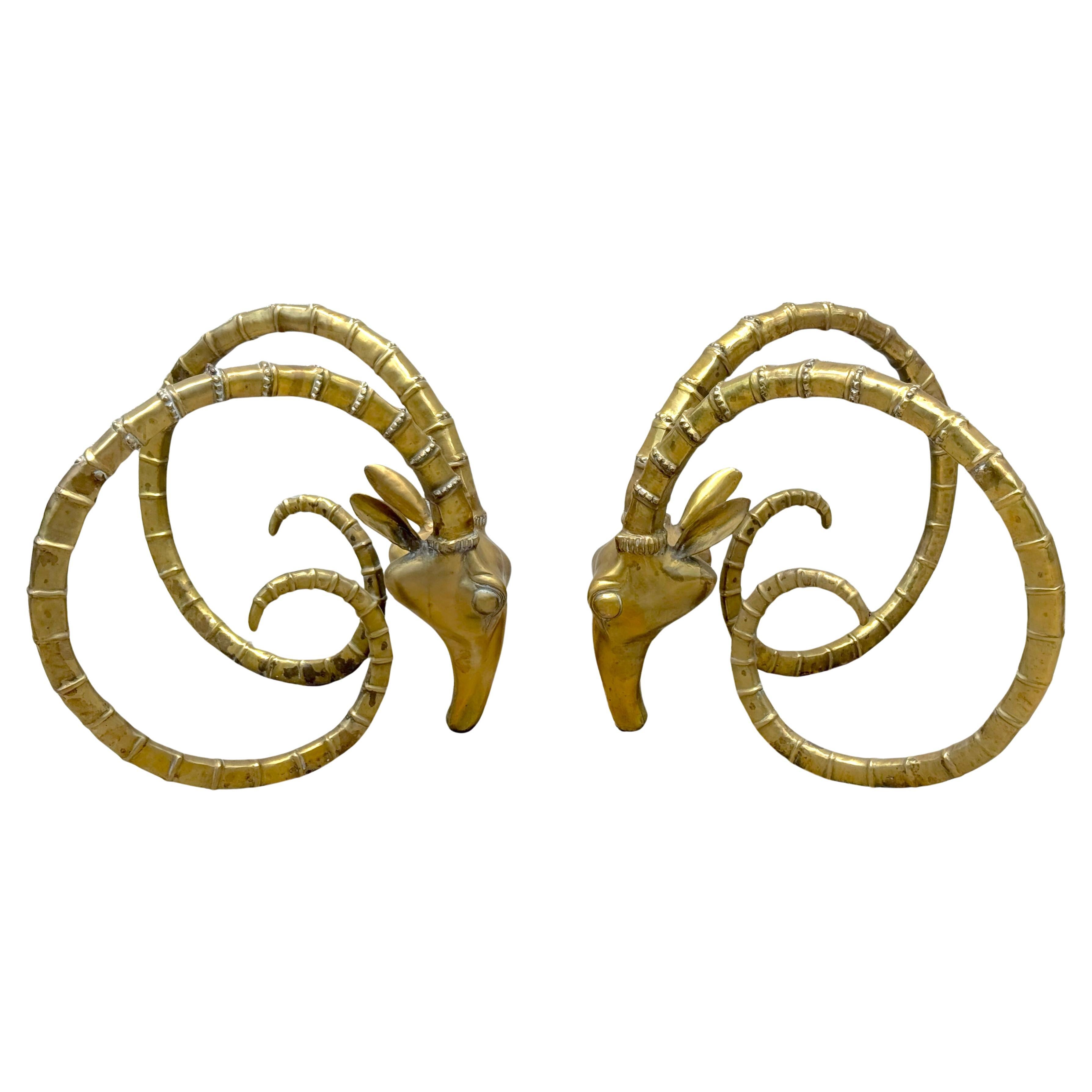 Pair French Modern Bronze Ibex Head Dining Table Bases, Attributed to Chervet