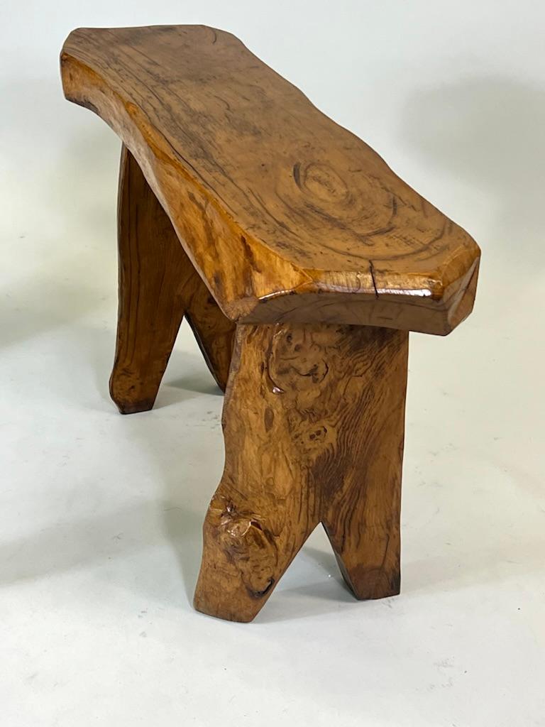 Pair, French Modern Craftsman Hand Carved Chestnut Benches Attr. Alexandre Noll For Sale 3