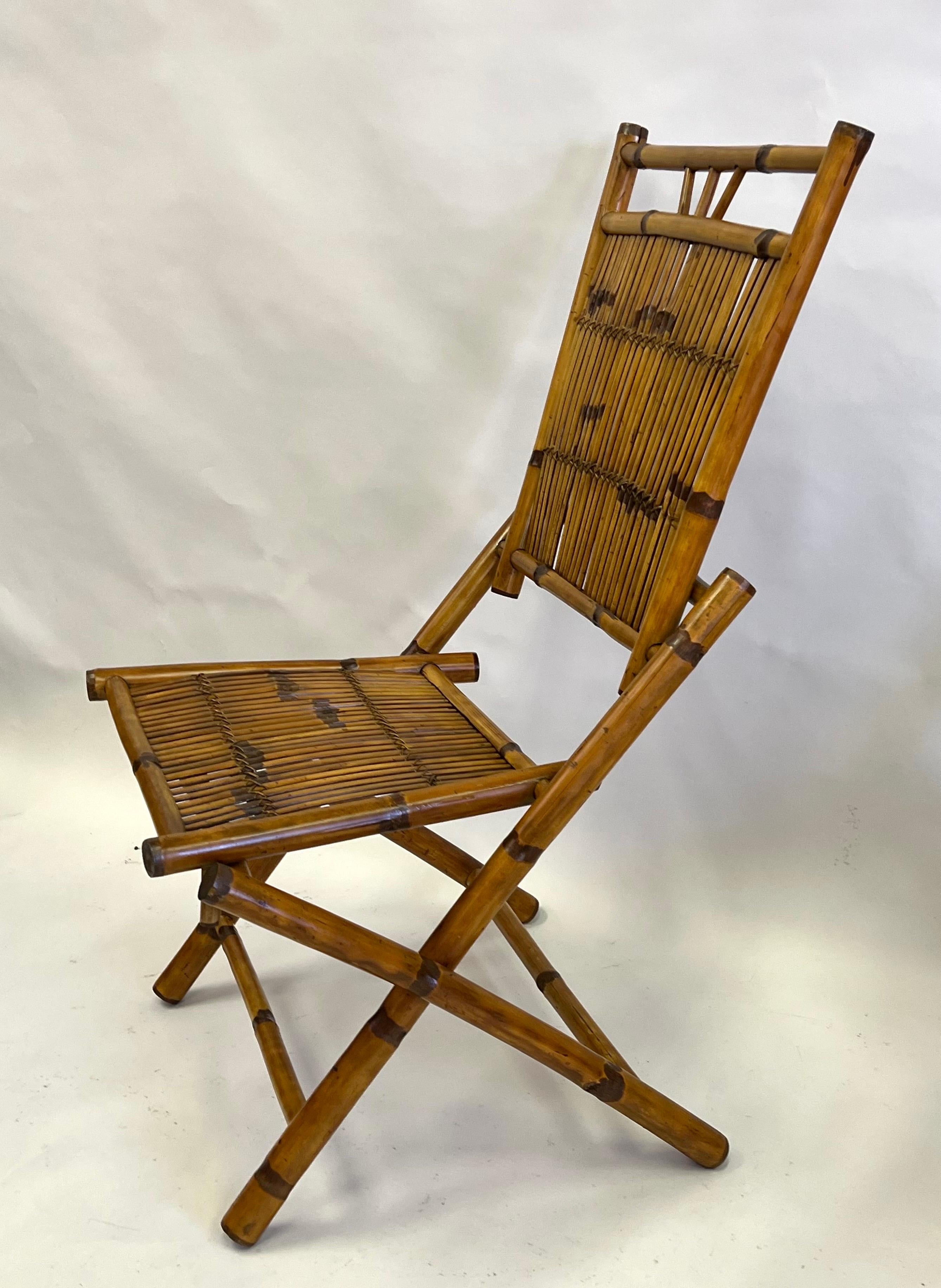 Pair French Modern Neoclassical Bamboo & Rattan Lounge /Side Chairs For Sale 1