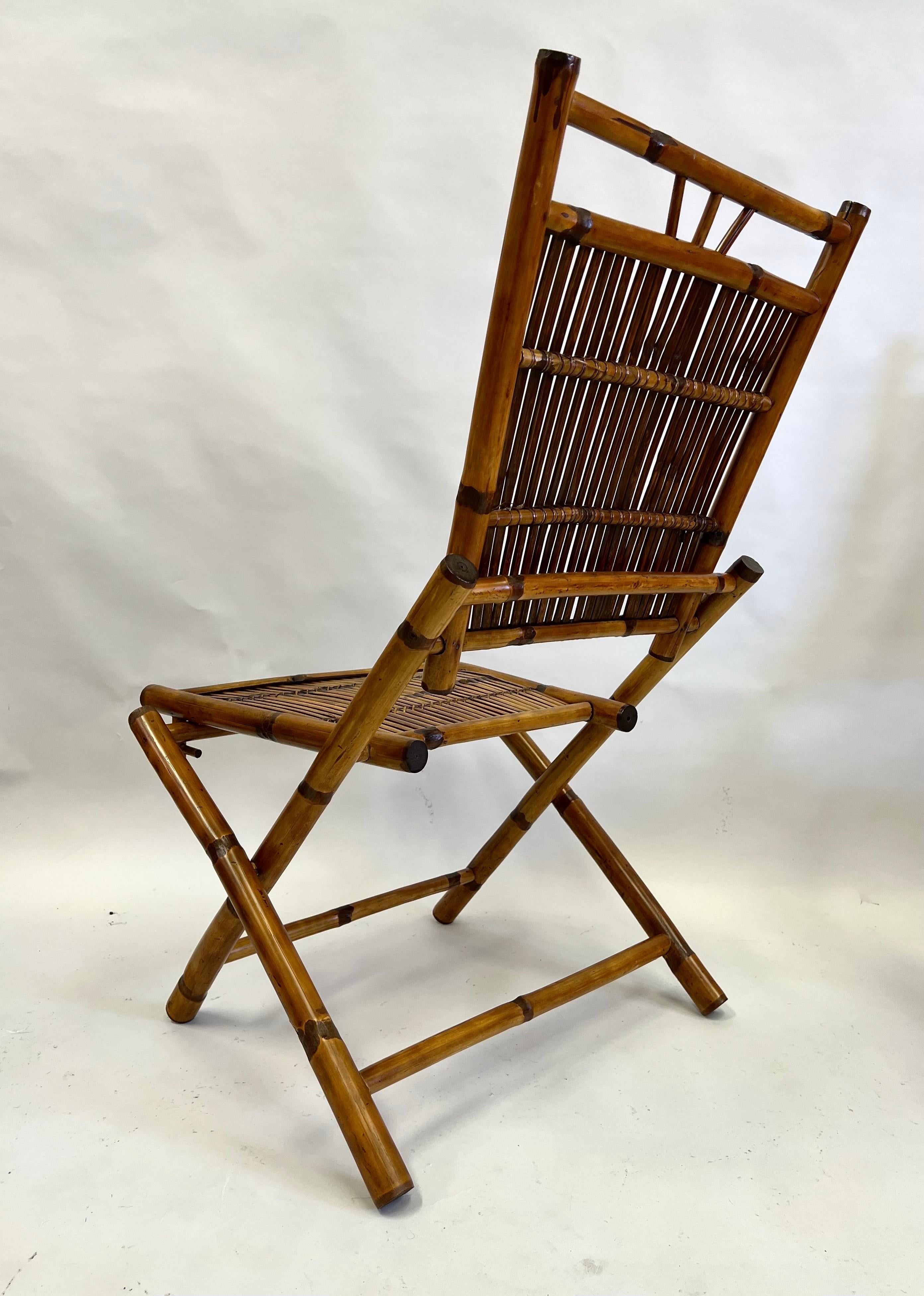 Paire de chaises de salon en bambou et rotin de style moderne et néoclassique français en vente 9