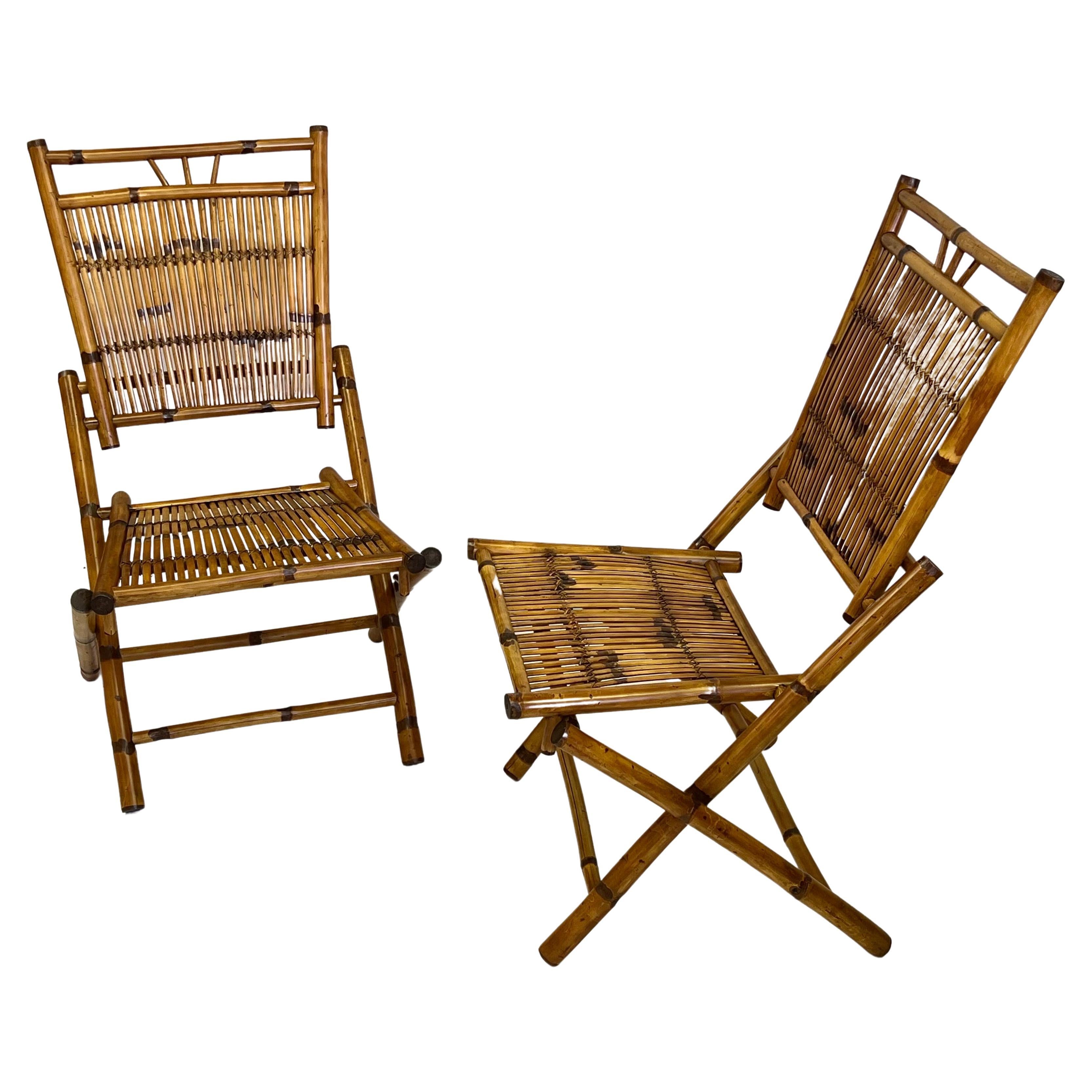 Paar französische moderne neoklassische Bambus & Rattan Lounge /Side Chairs (Moderne der Mitte des Jahrhunderts) im Angebot