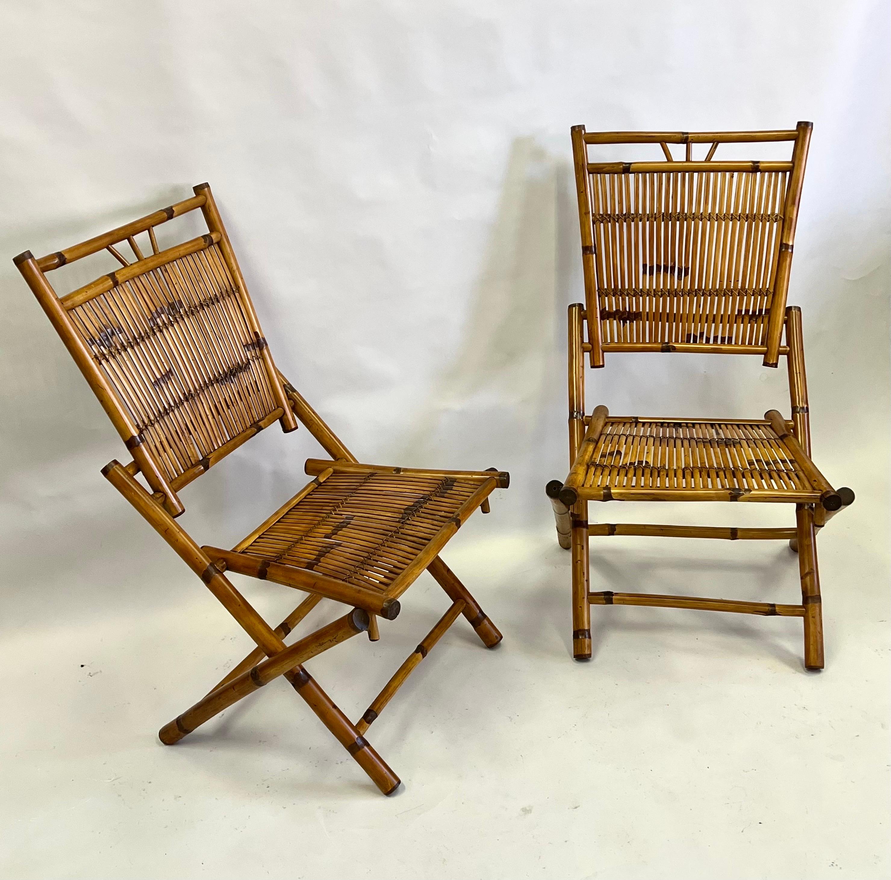 Fait main Paire de chaises de salon en bambou et rotin de style moderne et néoclassique français en vente