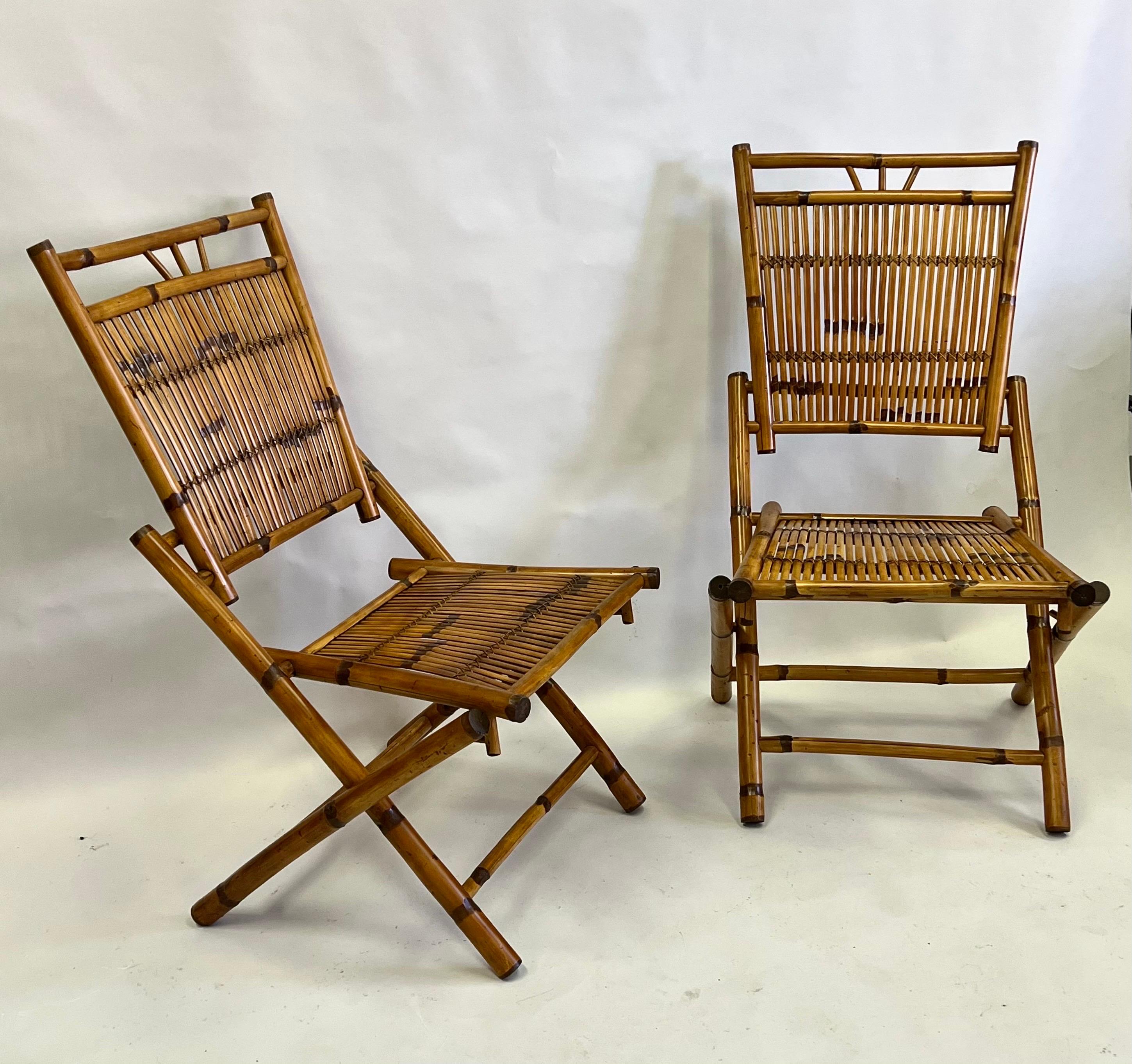Mid-Century Modern Pair French Modern Neoclassical Bamboo & Rattan Lounge /Side Chairs For Sale
