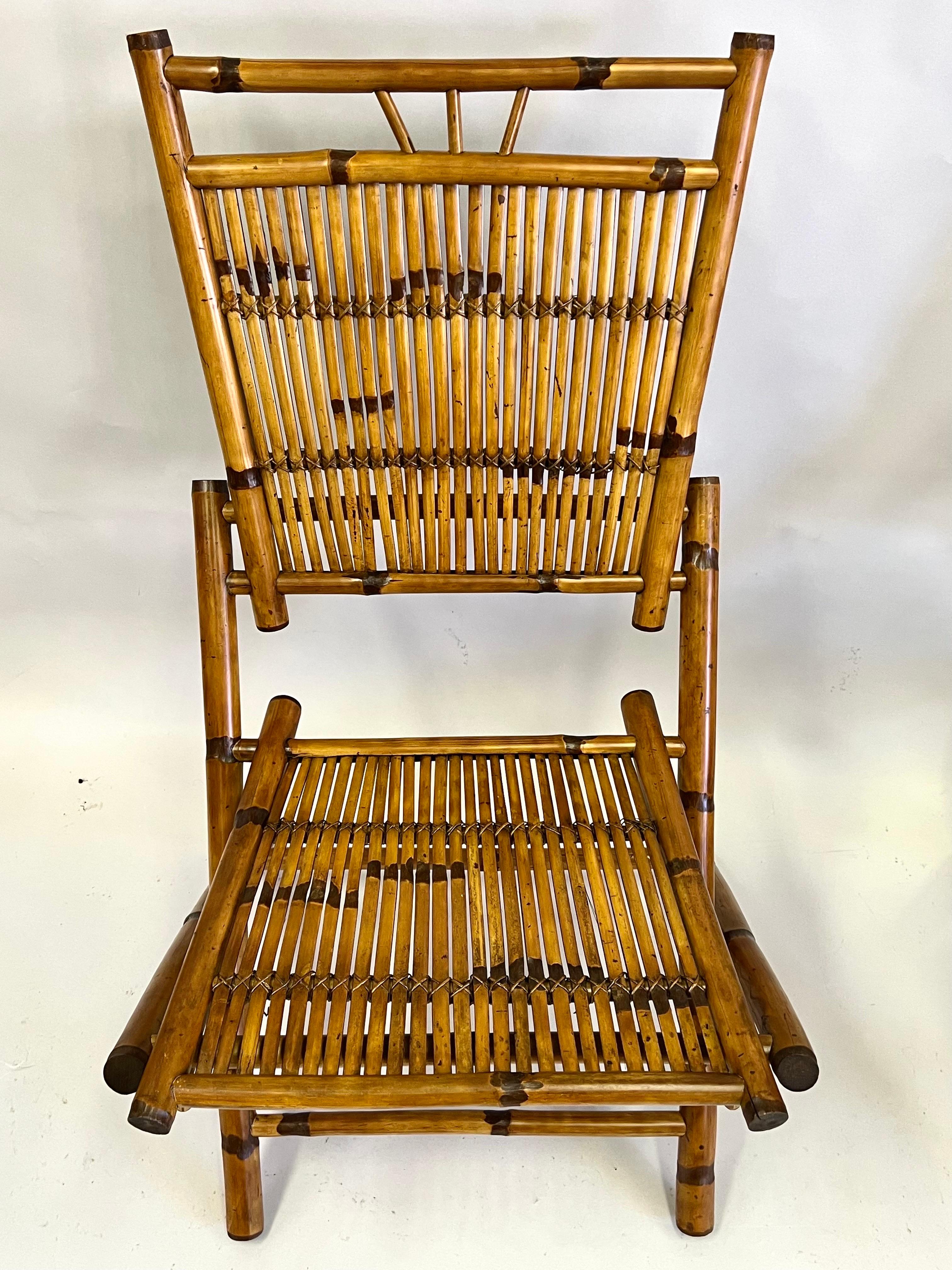 20th Century Pair French Modern Neoclassical Bamboo & Rattan Lounge /Side Chairs For Sale