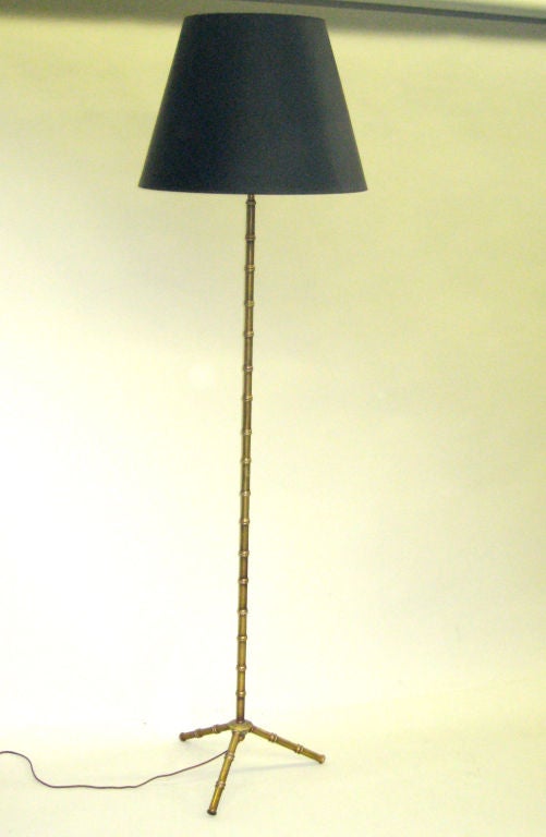Mid-Century Modern French Modern Neoclassical Brass Faux Bamboo Floor Lamps by Jacques Adnet, Pair