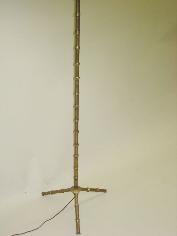 French Modern Neoclassical Brass Faux Bamboo Floor Lamps by Jacques Adnet, Pair In Good Condition In New York, NY
