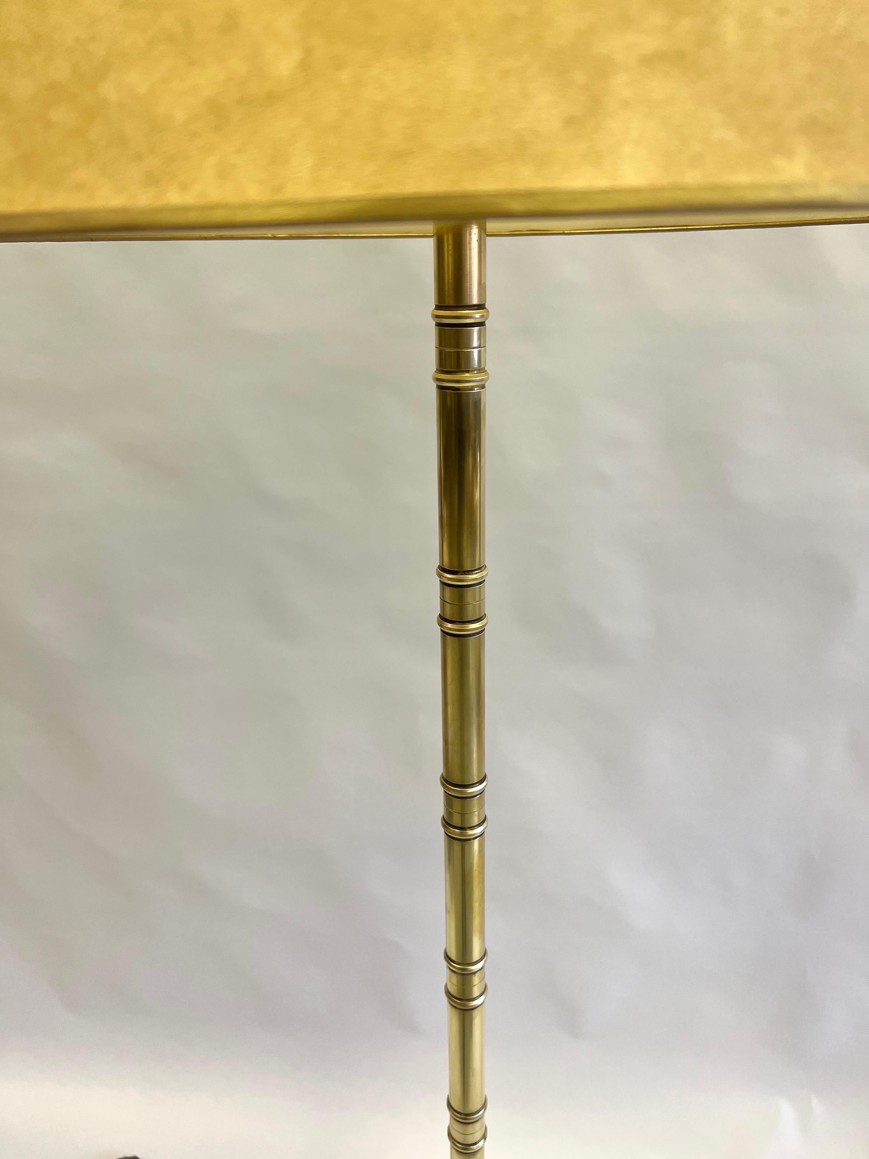 20th Century Pair, French Modern Neoclassical Brass Faux Bamboo Floor Lamps by Maison Bagues For Sale