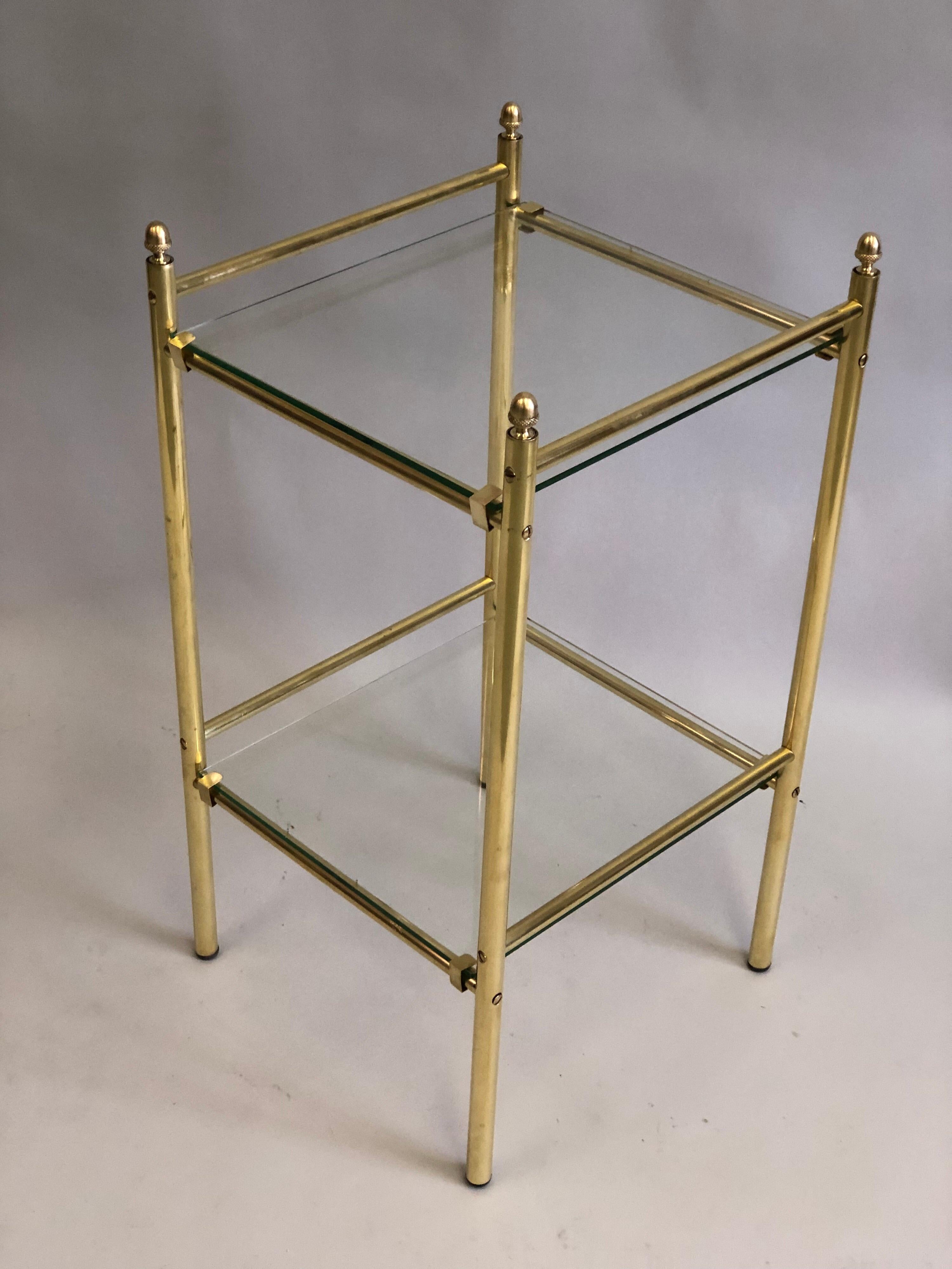 Pair of French Modern Neoclassical Double Level Brass Side Tables, Maison Jansen In Good Condition For Sale In New York, NY