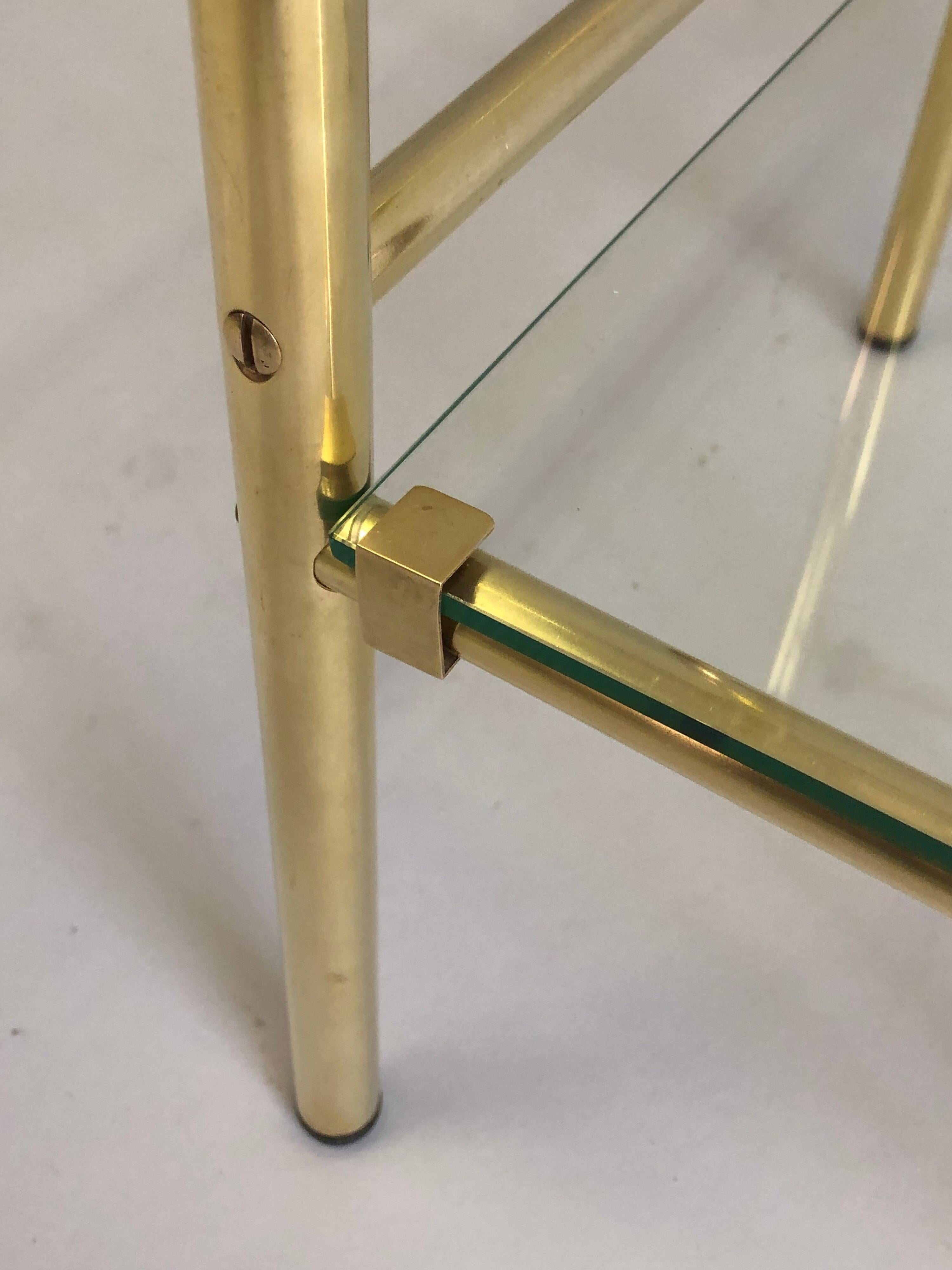 Pair of French Modern Neoclassical Double Level Brass Side Tables, Maison Jansen For Sale 2