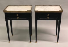 Pair of French Modern Neoclassical Ebonized Mahogany Nightstands, Maison Jansen