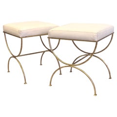 Pair French Modern Neoclassical Gilt Iron Benches, Style of Jean-Michel Frank