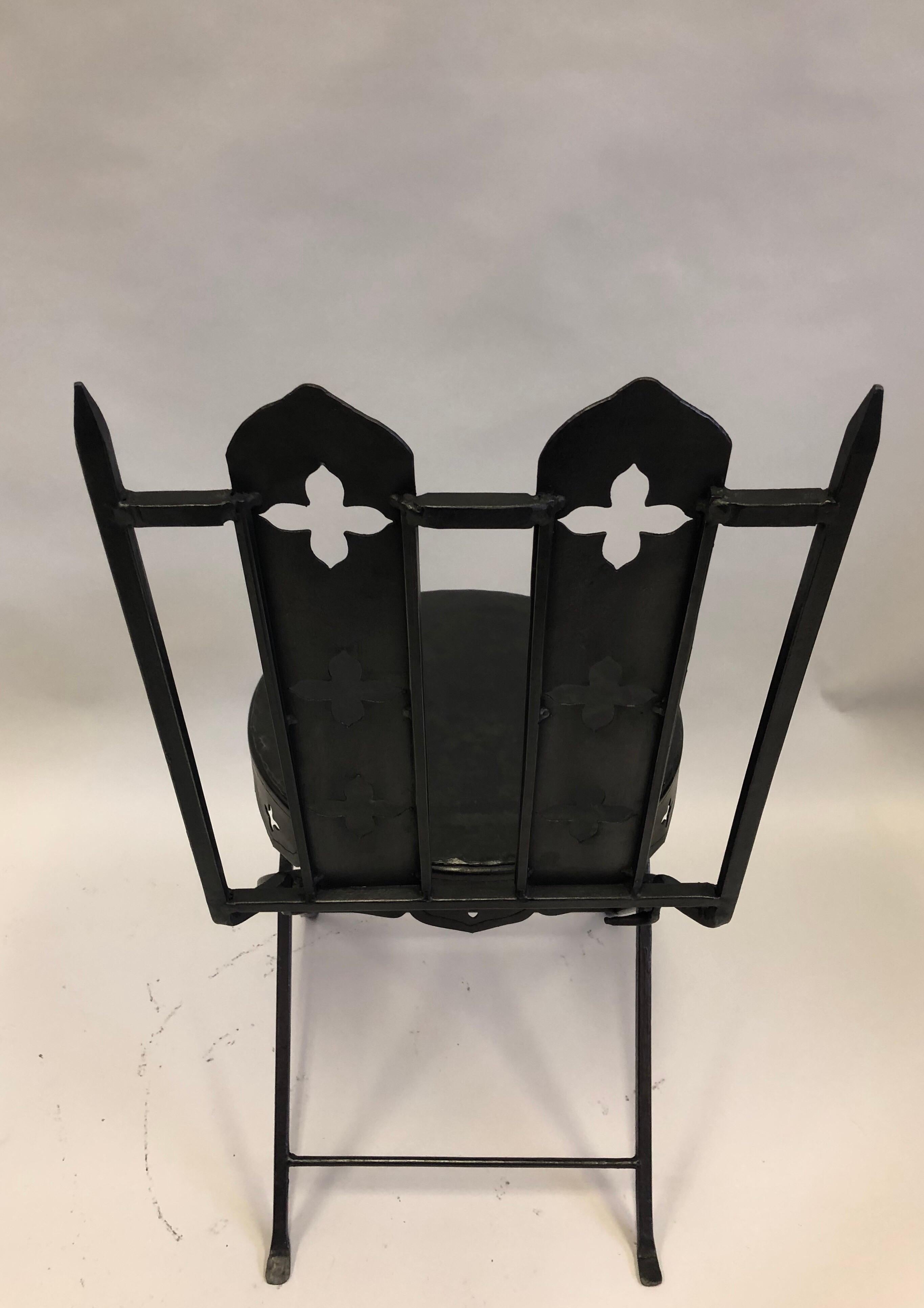 French Modern Neoclassical Hand Forged Iron Side Chairs, Gilbert Poillerat, Pair For Sale 8