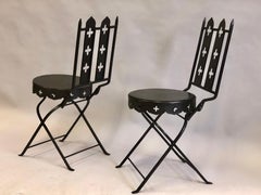 French Modern Neoclassical Hand Forged Iron Side Chairs, Gilbert Poillerat, Pair