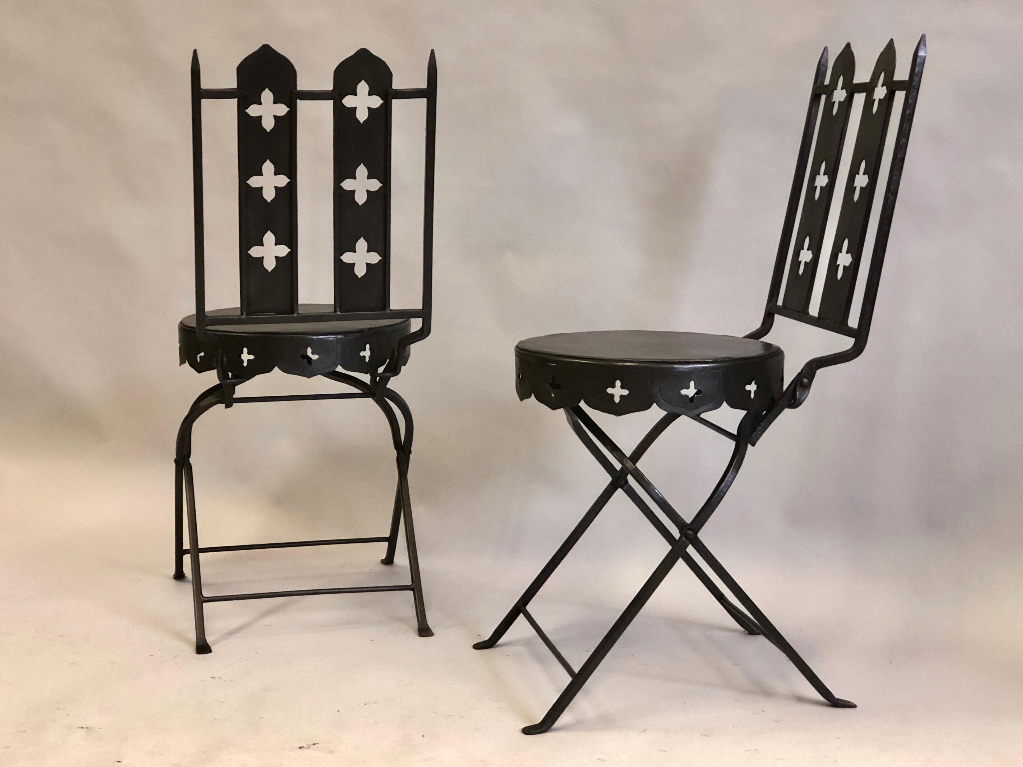 French Modern Neoclassical Hand Forged Iron Side Chairs, Gilbert Poillerat, Pair In Good Condition For Sale In New York, NY