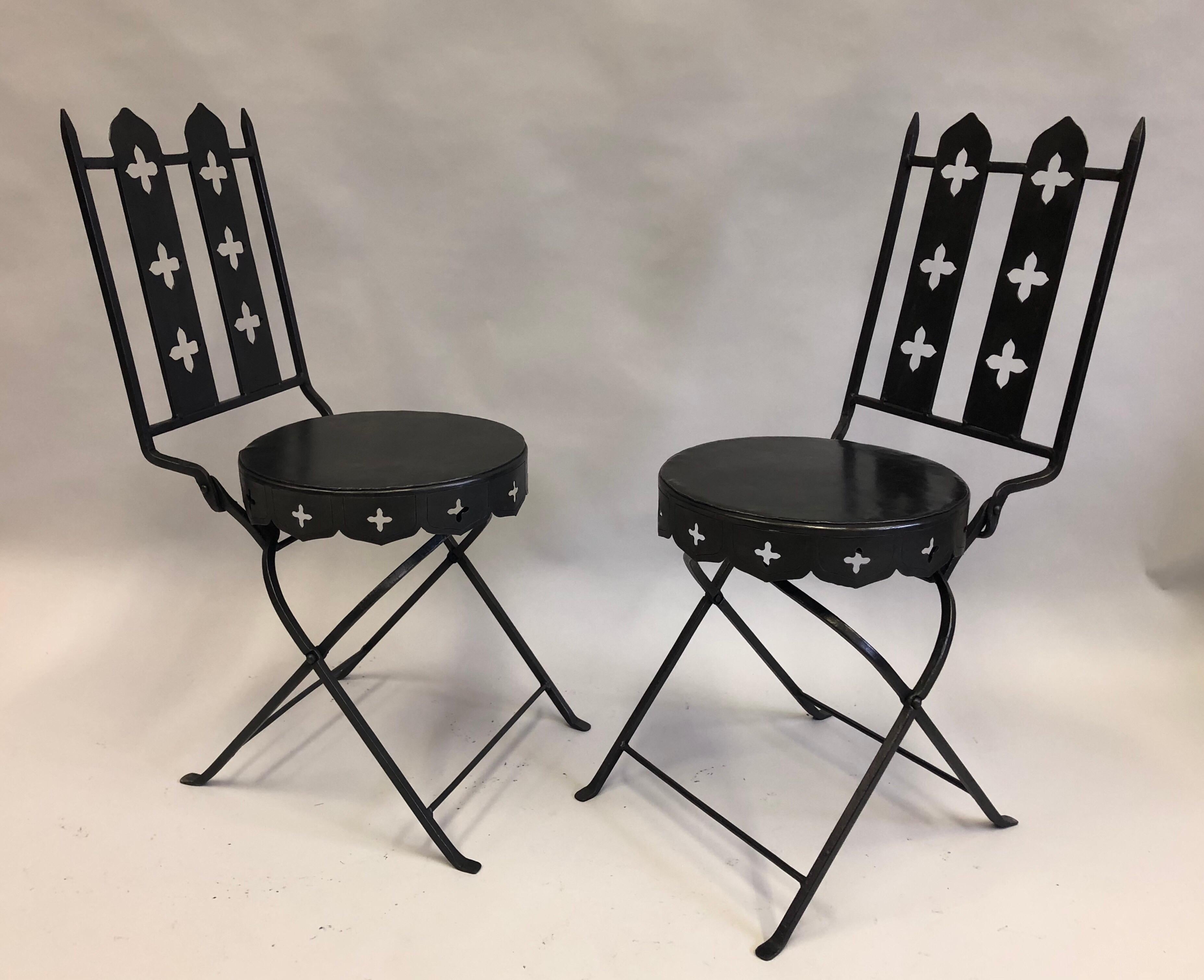 20th Century French Modern Neoclassical Hand Forged Iron Side Chairs, Gilbert Poillerat, Pair For Sale