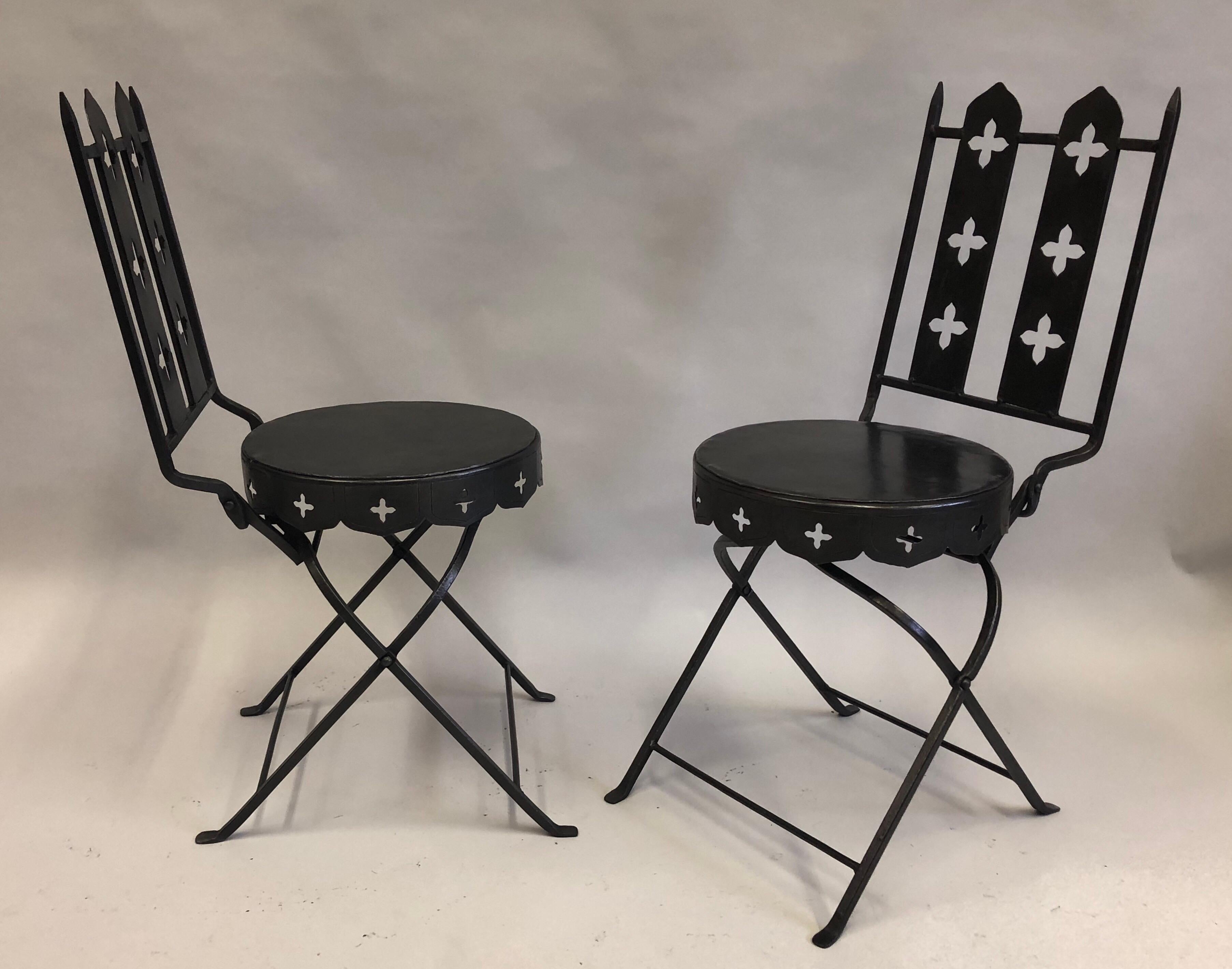 Wrought Iron French Modern Neoclassical Hand Forged Iron Side Chairs, Gilbert Poillerat, Pair For Sale