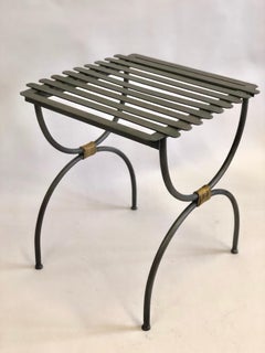 Pair French Modern Neoclassical Iron Benches / Luggage Racks, Gilbert Poillerat