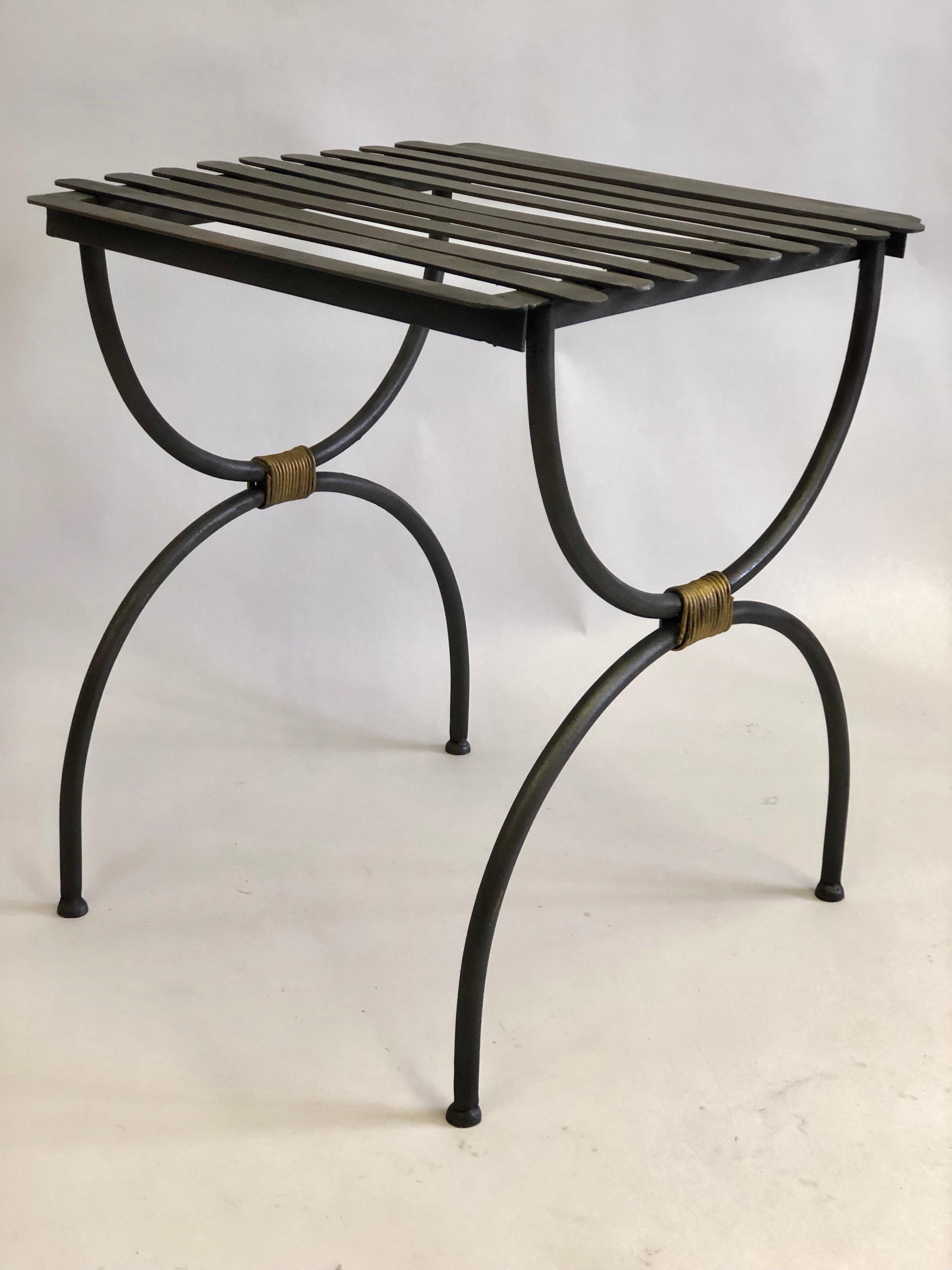 Mid-Century Modern Pair of French Modern Neoclassical Iron Benches / Luggage Racks  For Sale