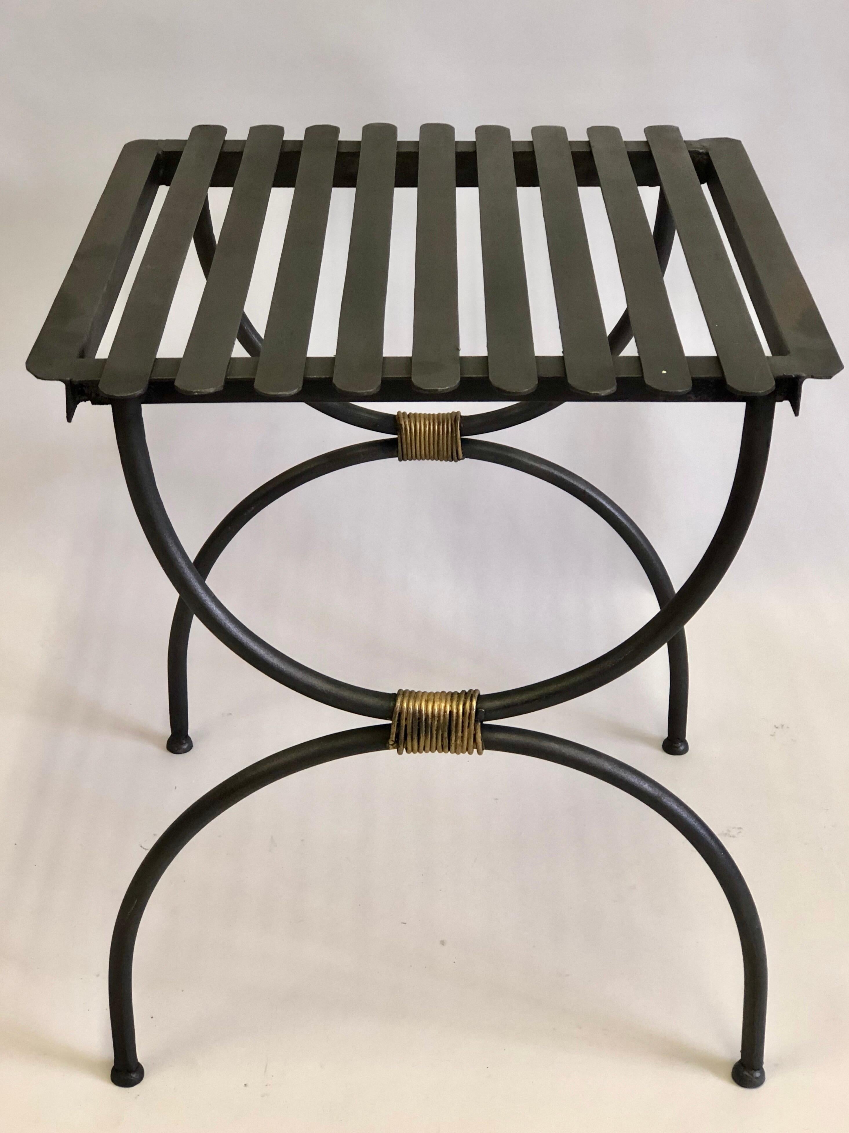 Gilt Pair of French Modern Neoclassical Iron Benches / Luggage Racks  For Sale