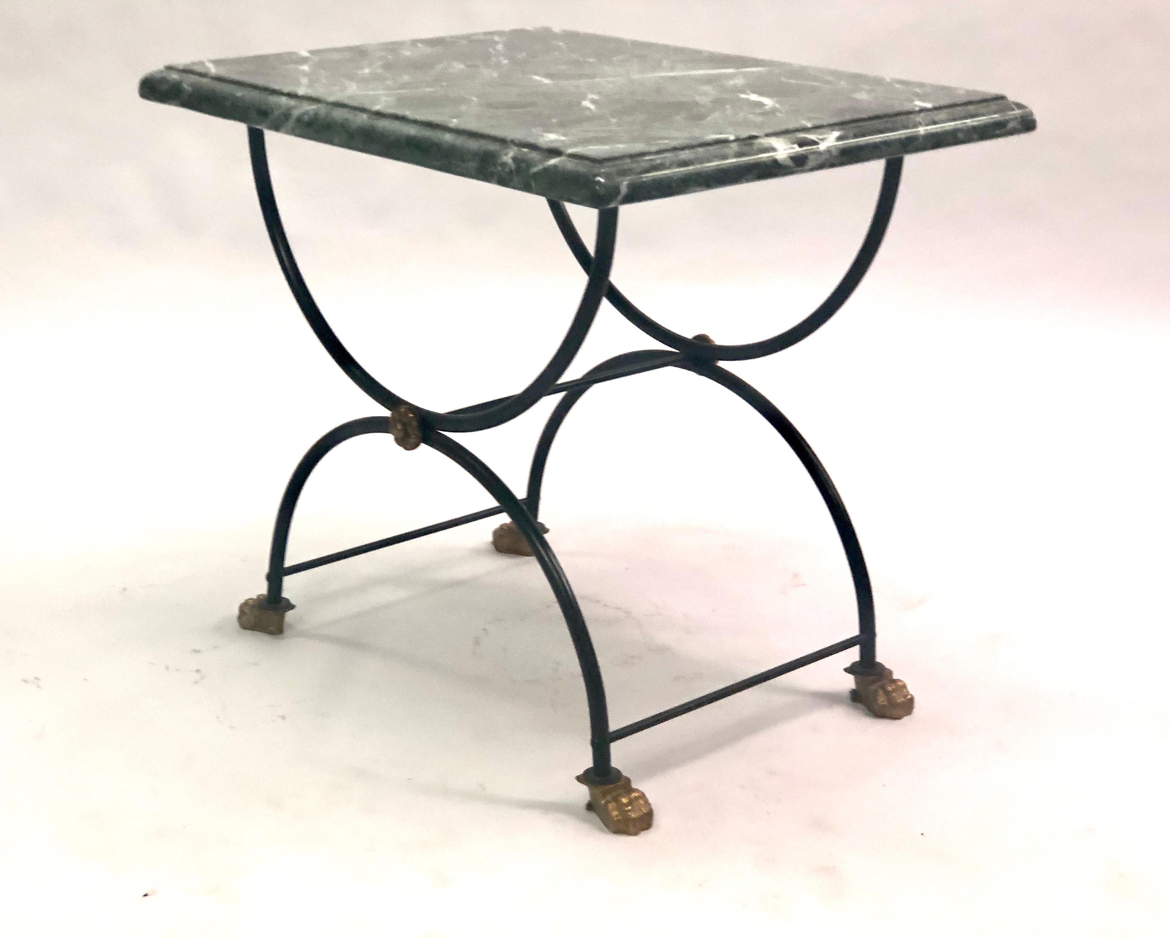 Pair of Modern Neoclassical Iron and Gilt Bronze End / Side Tables, J C Moreux In Good Condition For Sale In New York, NY
