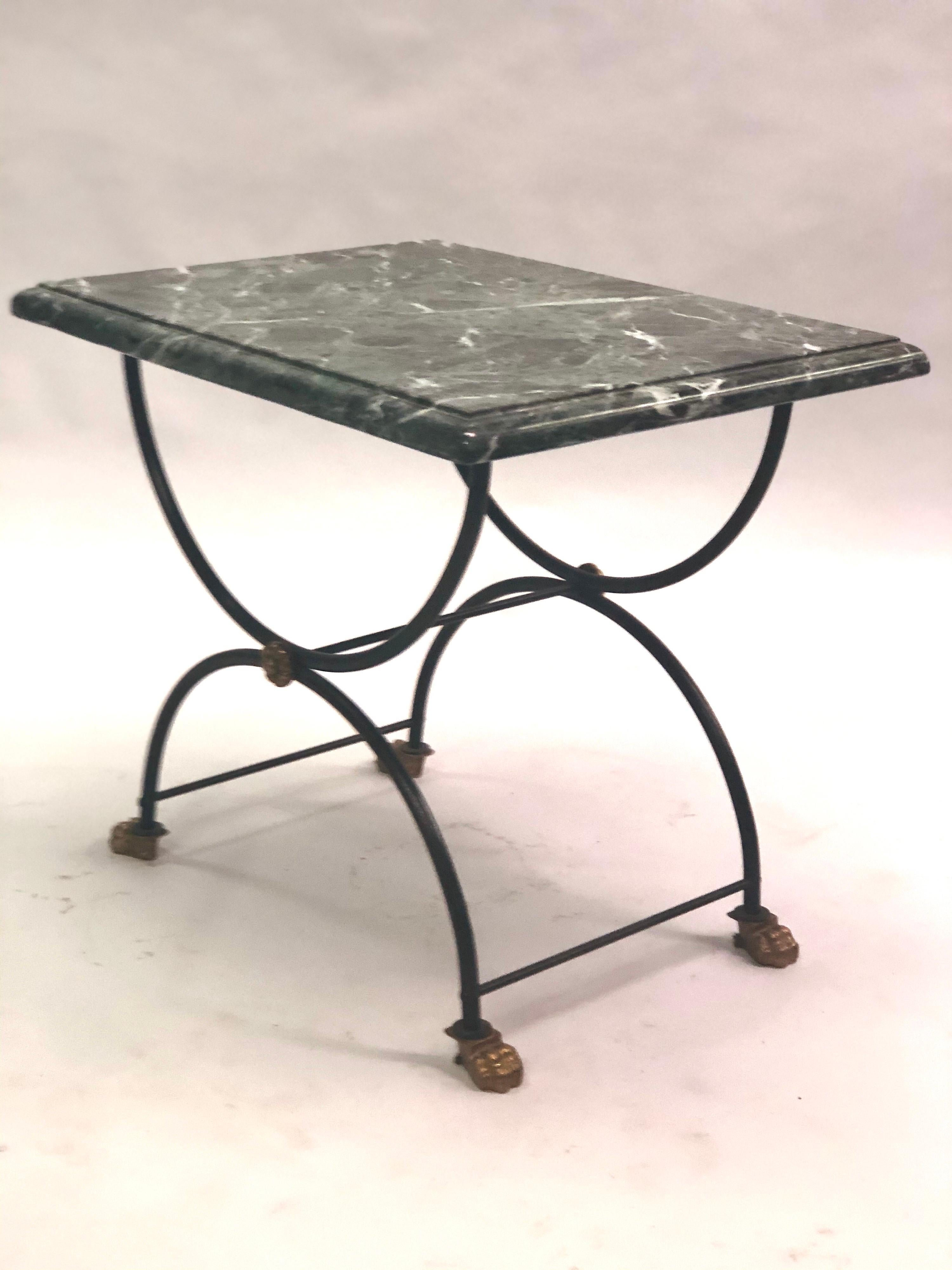 20th Century Pair of Modern Neoclassical Iron and Gilt Bronze End / Side Tables, J C Moreux For Sale