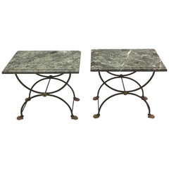 Pair of Modern Neoclassical Iron and Gilt Bronze End / Side Tables, J C Moreux