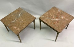 Pair French Modern Neoclassical Painted Wood & Marble Side Tables, Maison Jansen