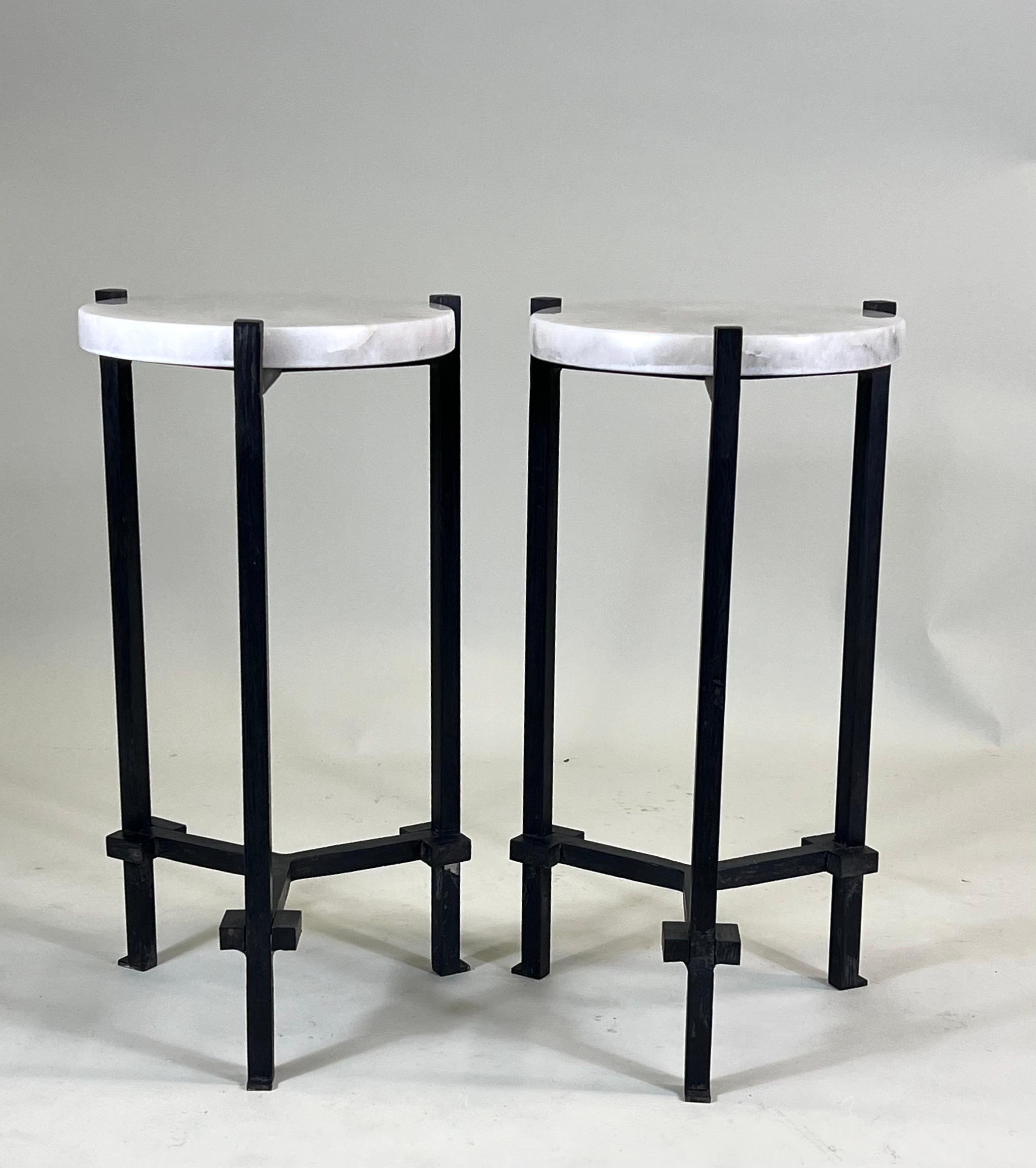 Mid-Century Modern Pair French Modern Neoclassical Rock Crystal & Iron Side Tables Marc du Plantier For Sale