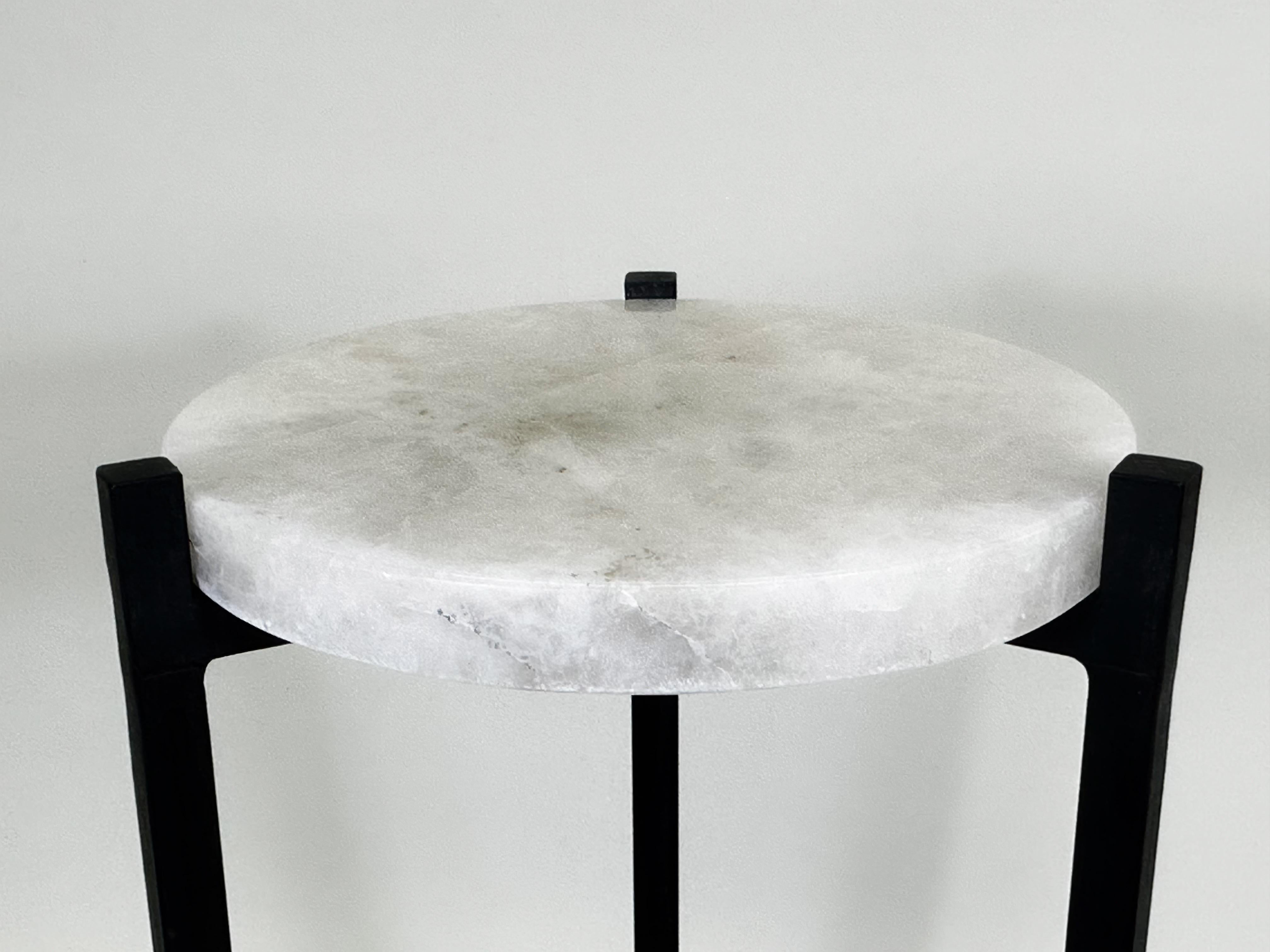 Pair French Modern Neoclassical Rock Crystal & Iron Side Tables Marc du Plantier For Sale 2