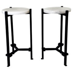 Pair French Modern Neoclassical Rock Crystal & Iron Side Tables Marc du Plantier