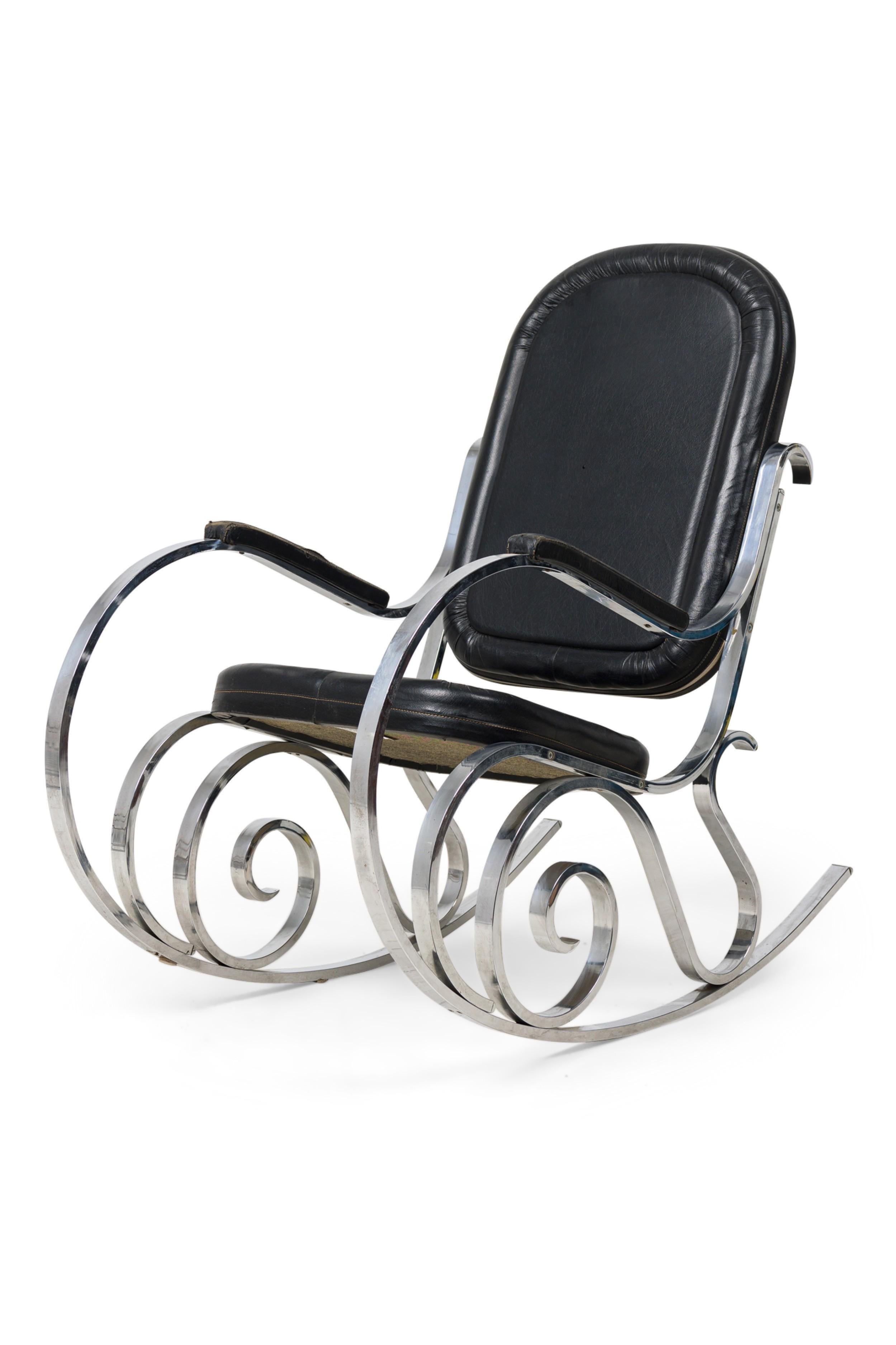 Mid-Century Modern Pair French Modern Polished Nickel Rocking Chair, Maison Jansen