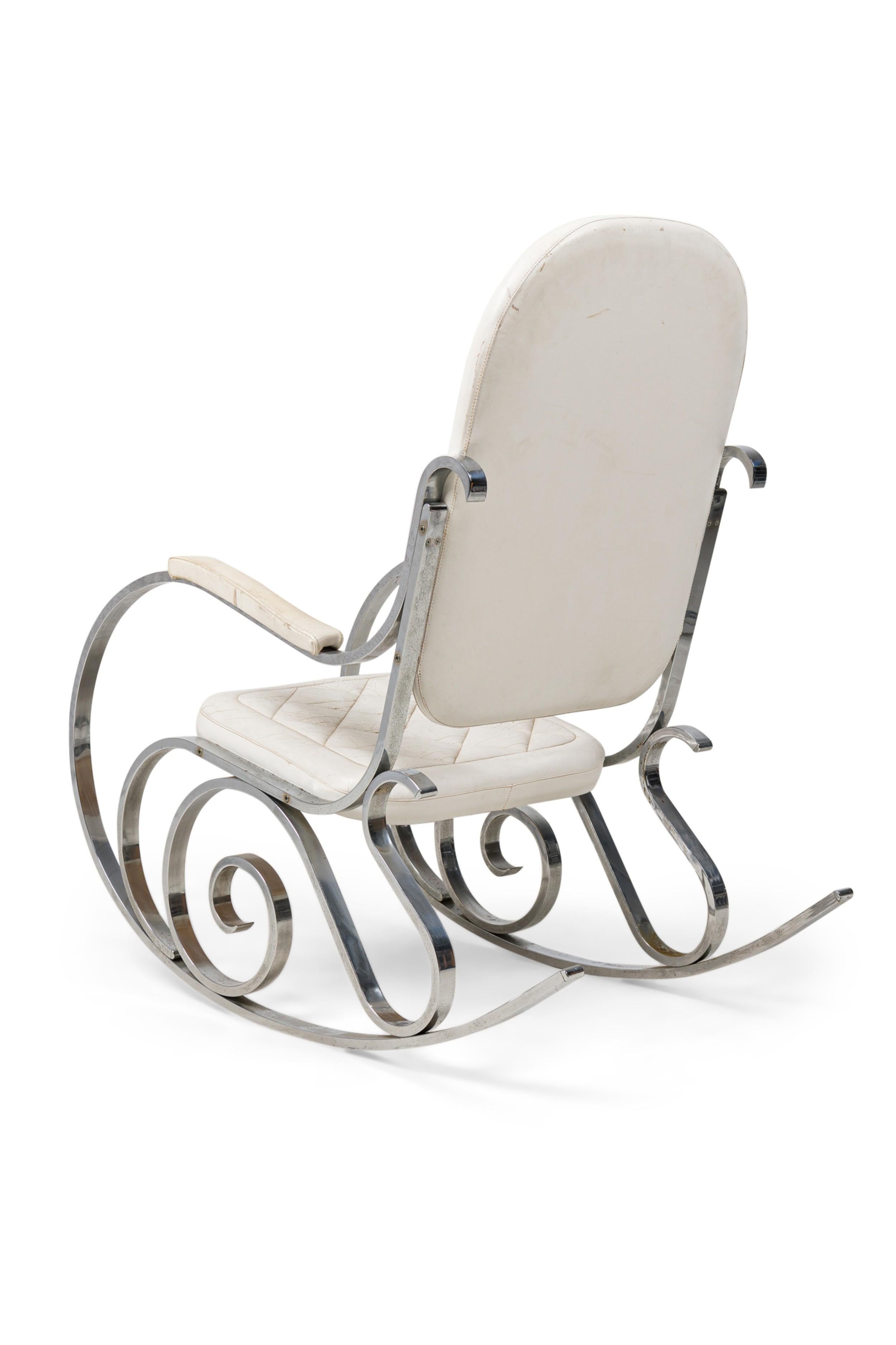20th Century Pair French Modern Polished Nickel Rocking Chair, Maison Jansen