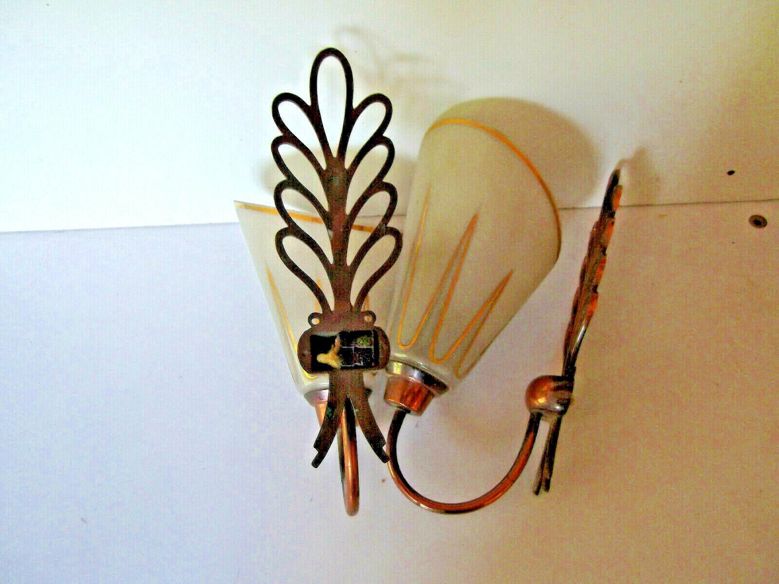Pair French Modernist 1950s Copper with Art Glass Wall Sconces by Carl Fagerlund For Sale 5