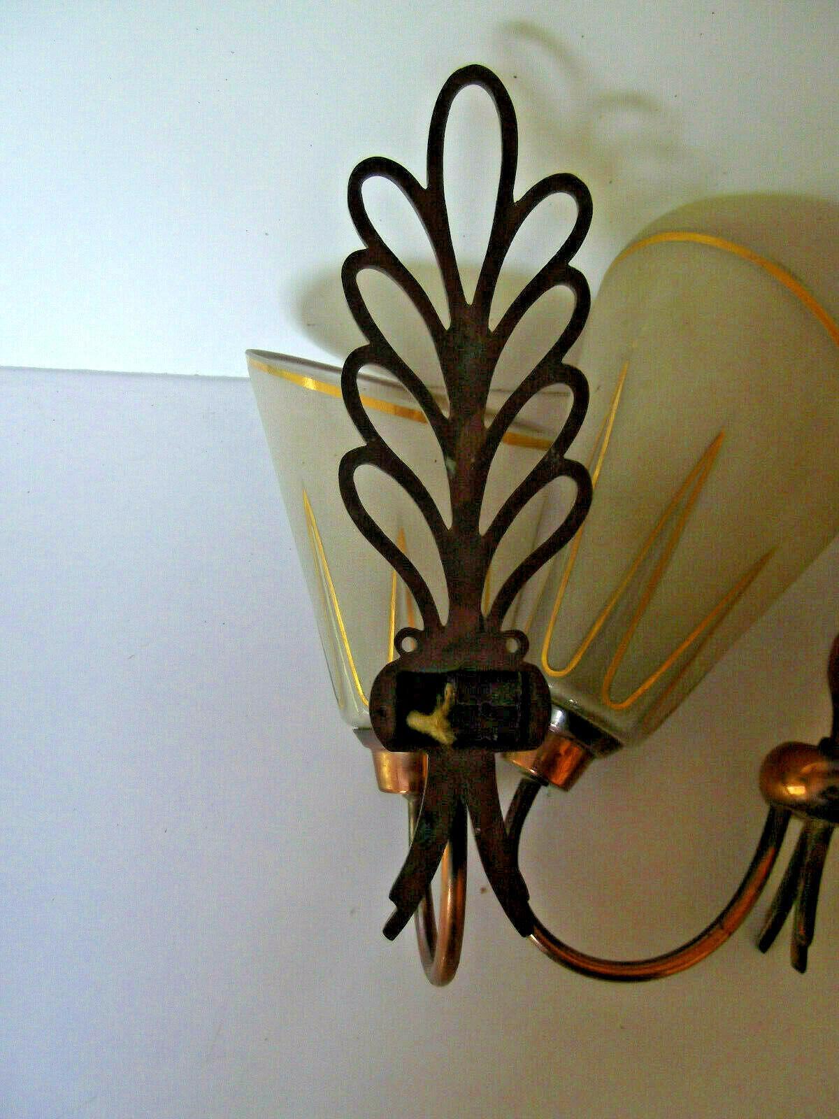 Mid-20th Century Pair French Modernist 1950s Copper with Art Glass Wall Sconces by Carl Fagerlund For Sale