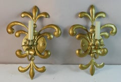 French Single Light Sconces, Fleur de Lis, 1950s
