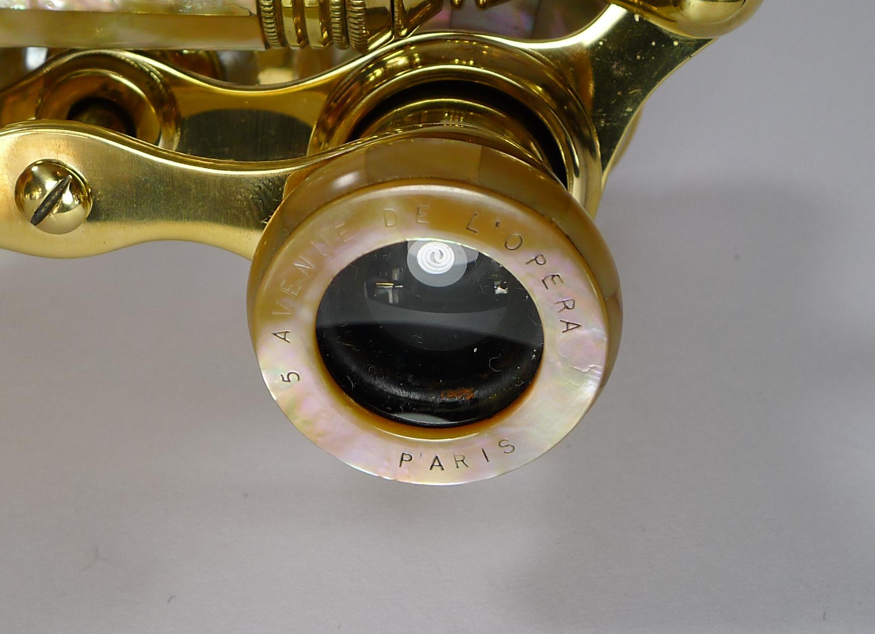 Brass Pair of French Mother of Pearl Opera Glasses, Lemière, Paris