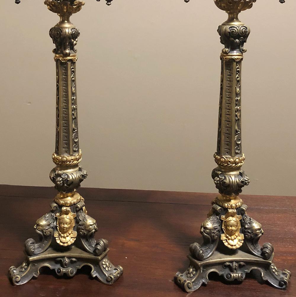 Pair of French Napoleon III Period Bronze Candelabra 7