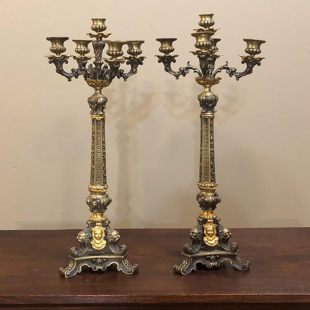 Hand-Crafted Pair of French Napoleon III Period Bronze Candelabra