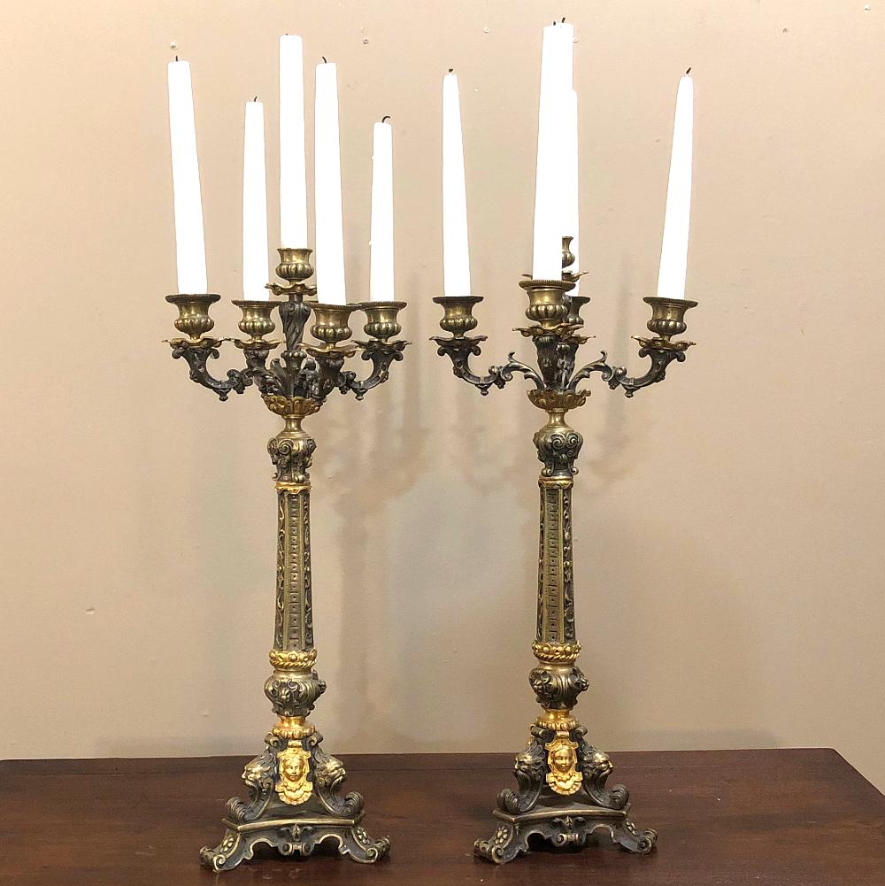 Pair of French Napoleon III Period Bronze Candelabra In Good Condition In Dallas, TX