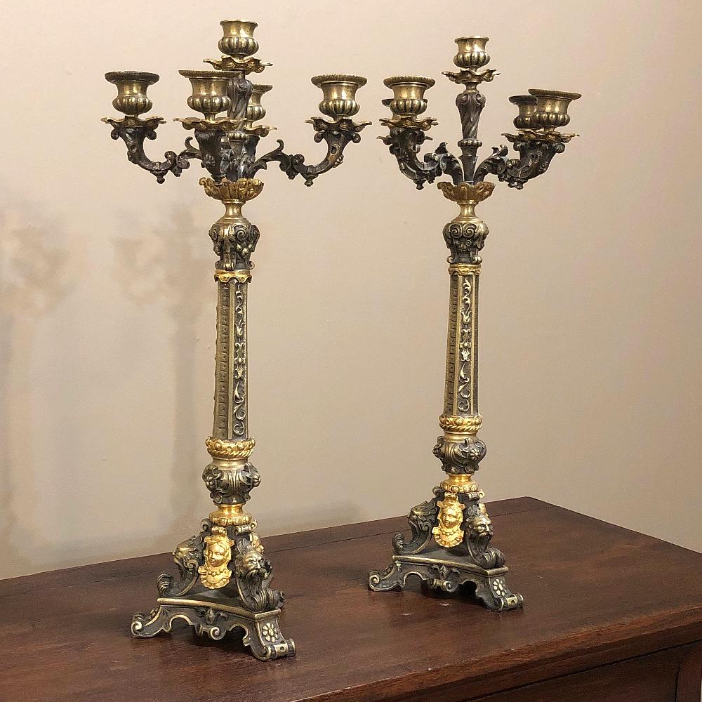 Pair of French Napoleon III Period Bronze Candelabra 1